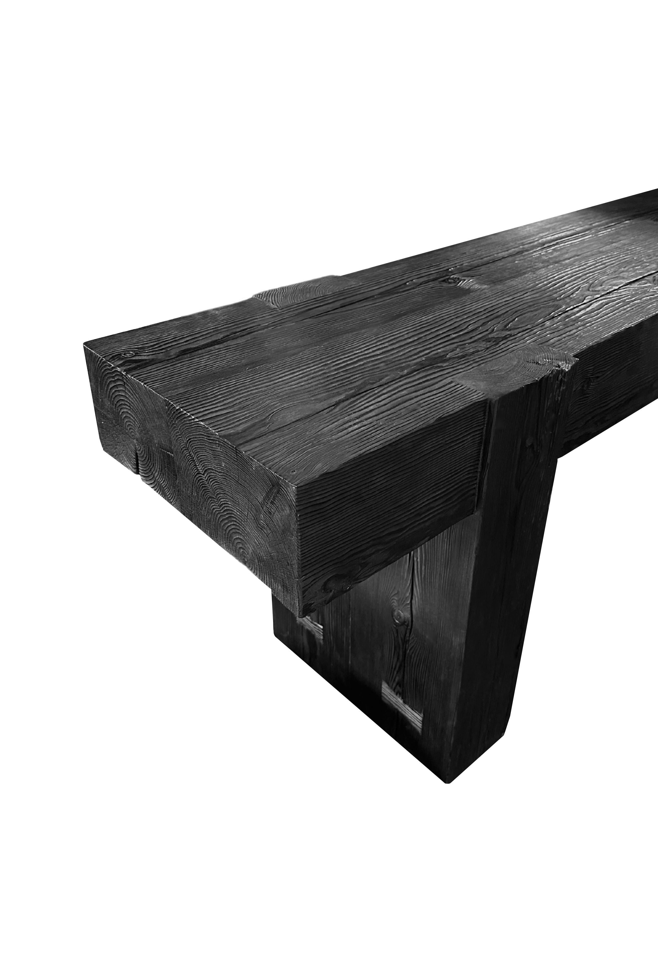 Indonesian Solid Teak Wood Console Table, Burnt Finish Modern Organic For Sale