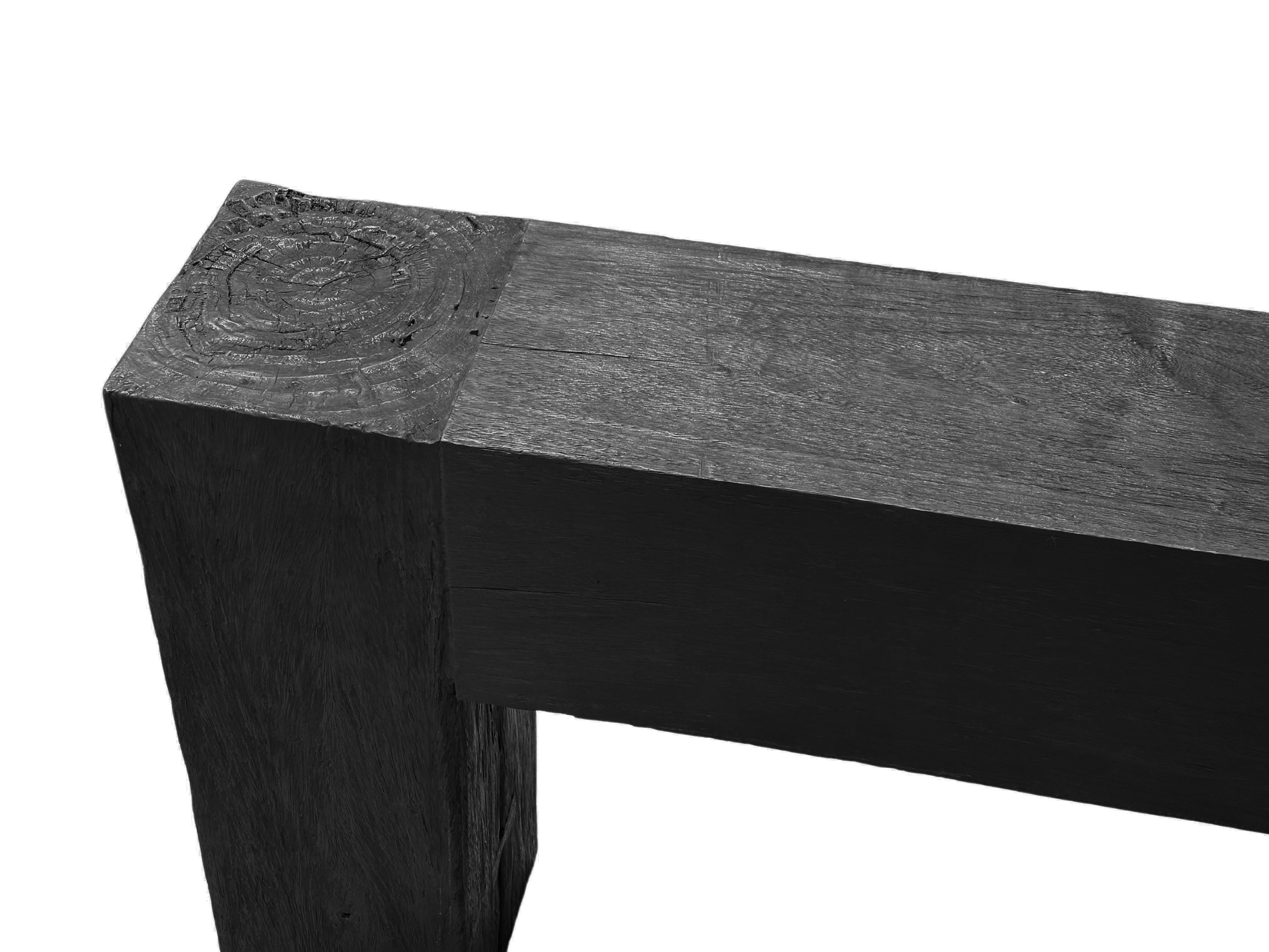 Contemporary Solid Teak Wood Console Table, Burnt Finish Modern Organic For Sale