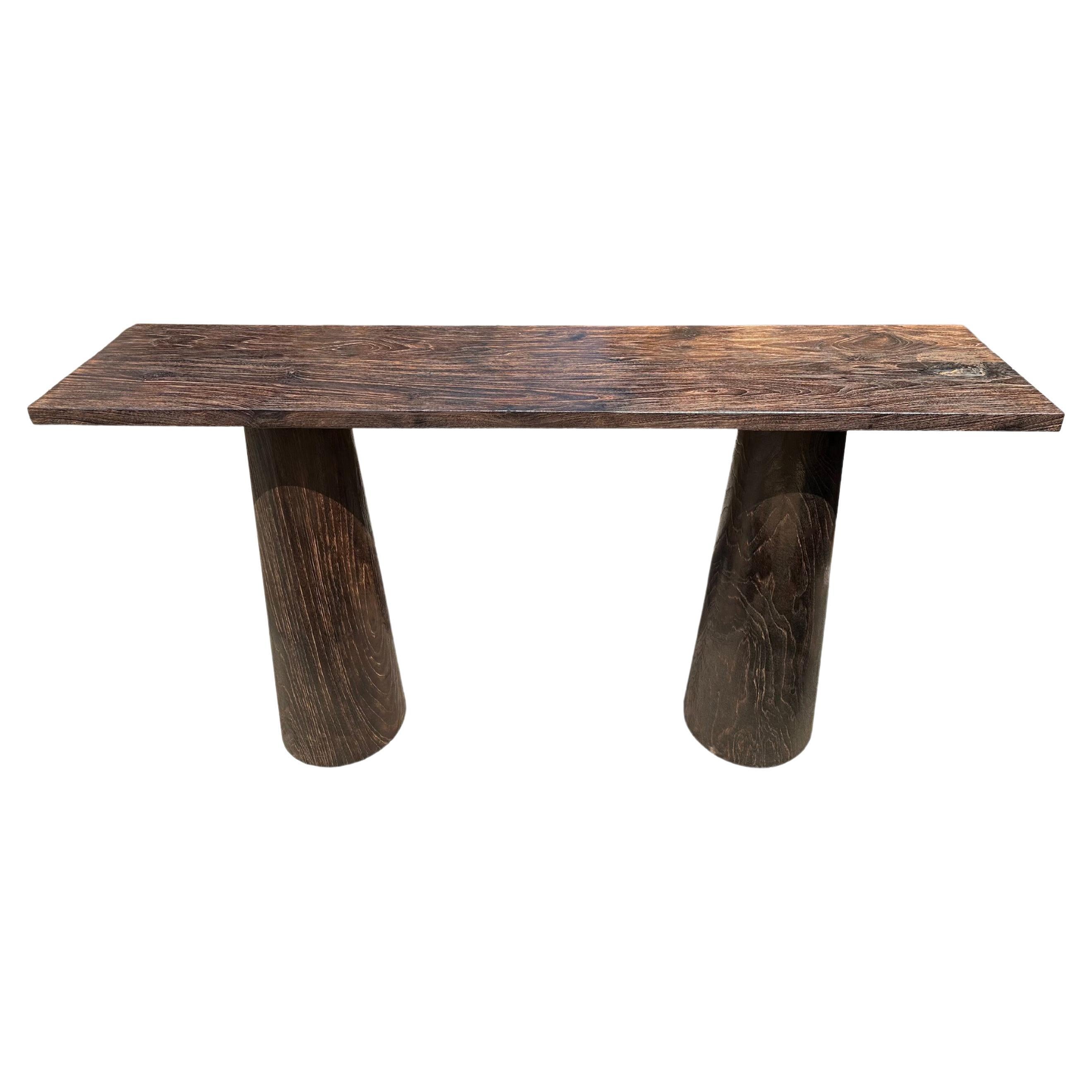 Solid Teak Wood Console Table, Burnt Finish Modern Organic