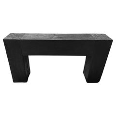 Mesa Consola de Madera Maciza de Teca, Acabado Quemado Orgánico Moderno
