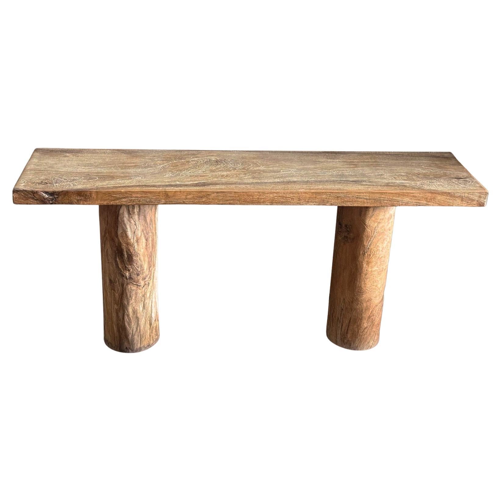 Solid Teak Wood Console Table, Natural Finish Modern Organic