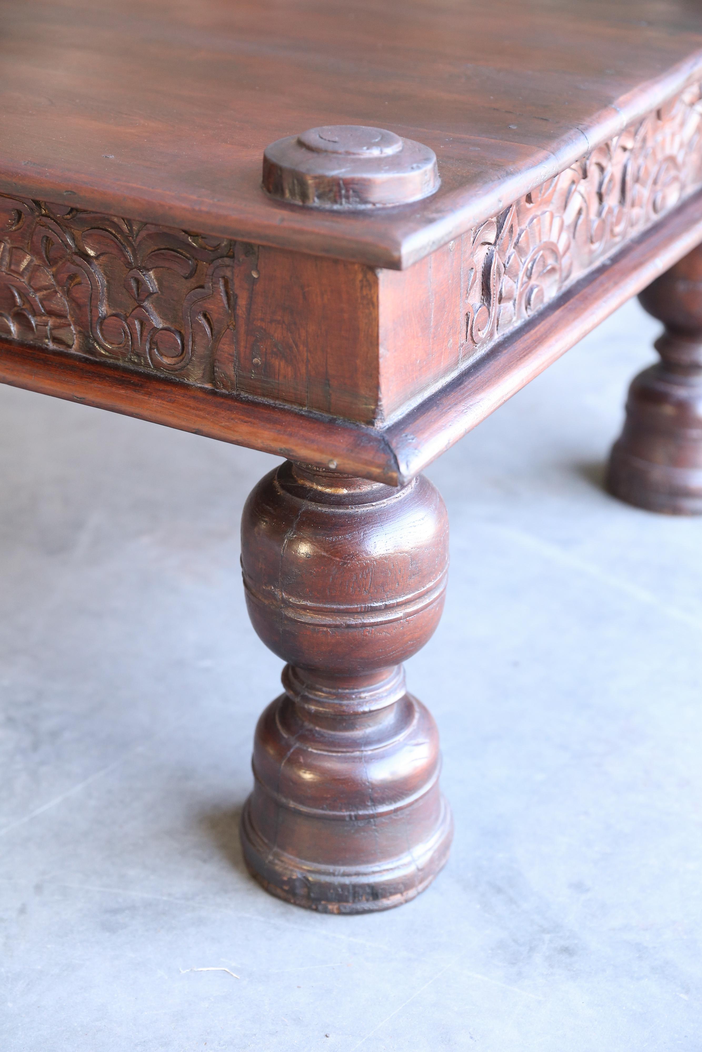 Indian Solid Teak Wood Custom Made Colonial Coffee Table For Sale