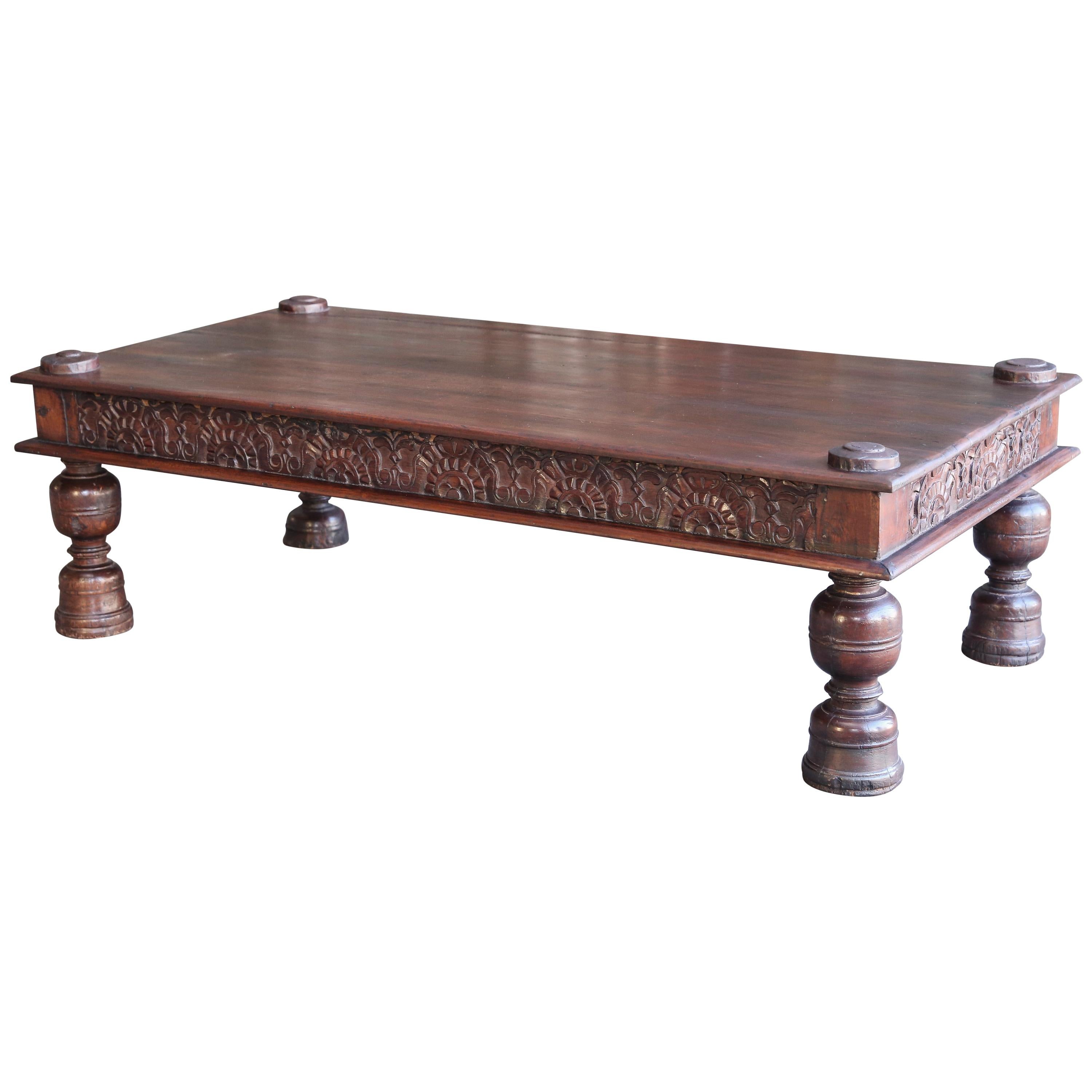 Solid Teak Wood Custom Made Colonial Coffee Table For Sale