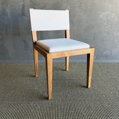 Solid Teak Wood Dining Chair with Outdoor Linen Look Woven Fabric