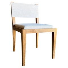 Solid Teak Wood Dining Chair with Outdoor Linen Look Woven Fabric