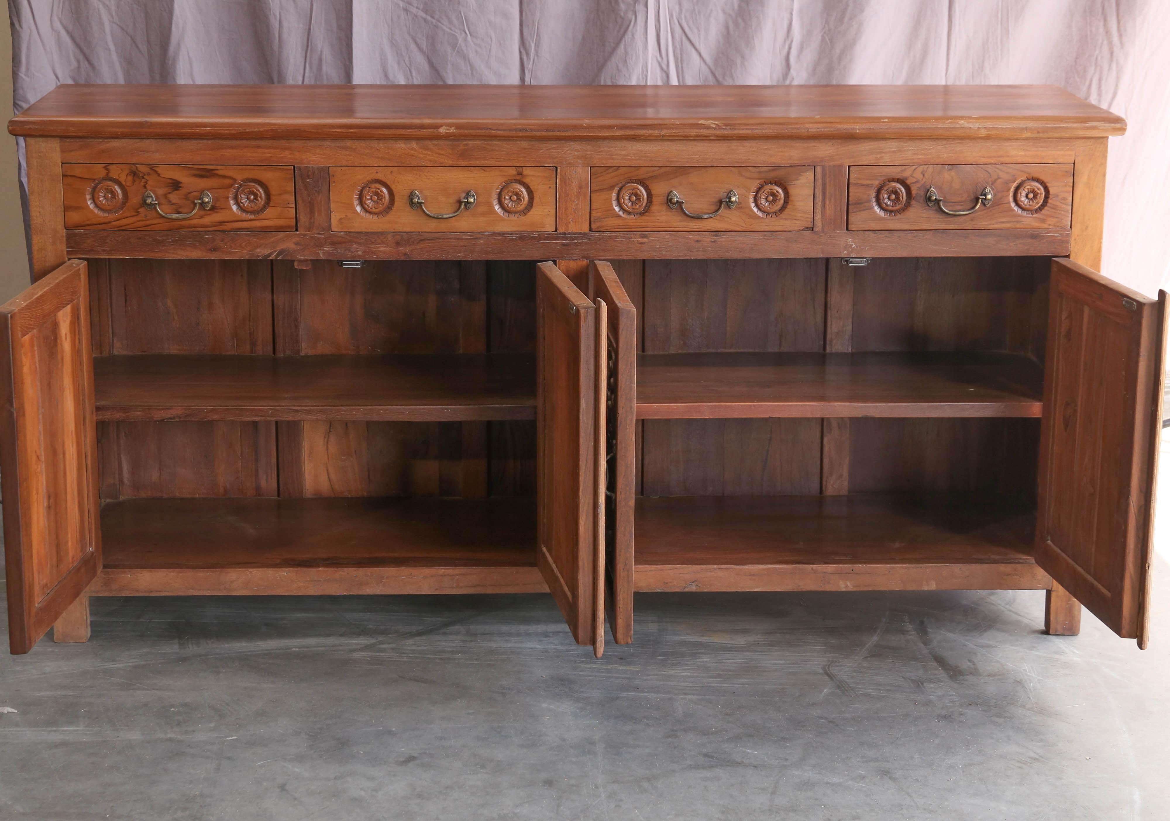 Hand-Crafted Solid Teak Wood Early 20th Century Entry Hall Credenza from a Tea Plantation