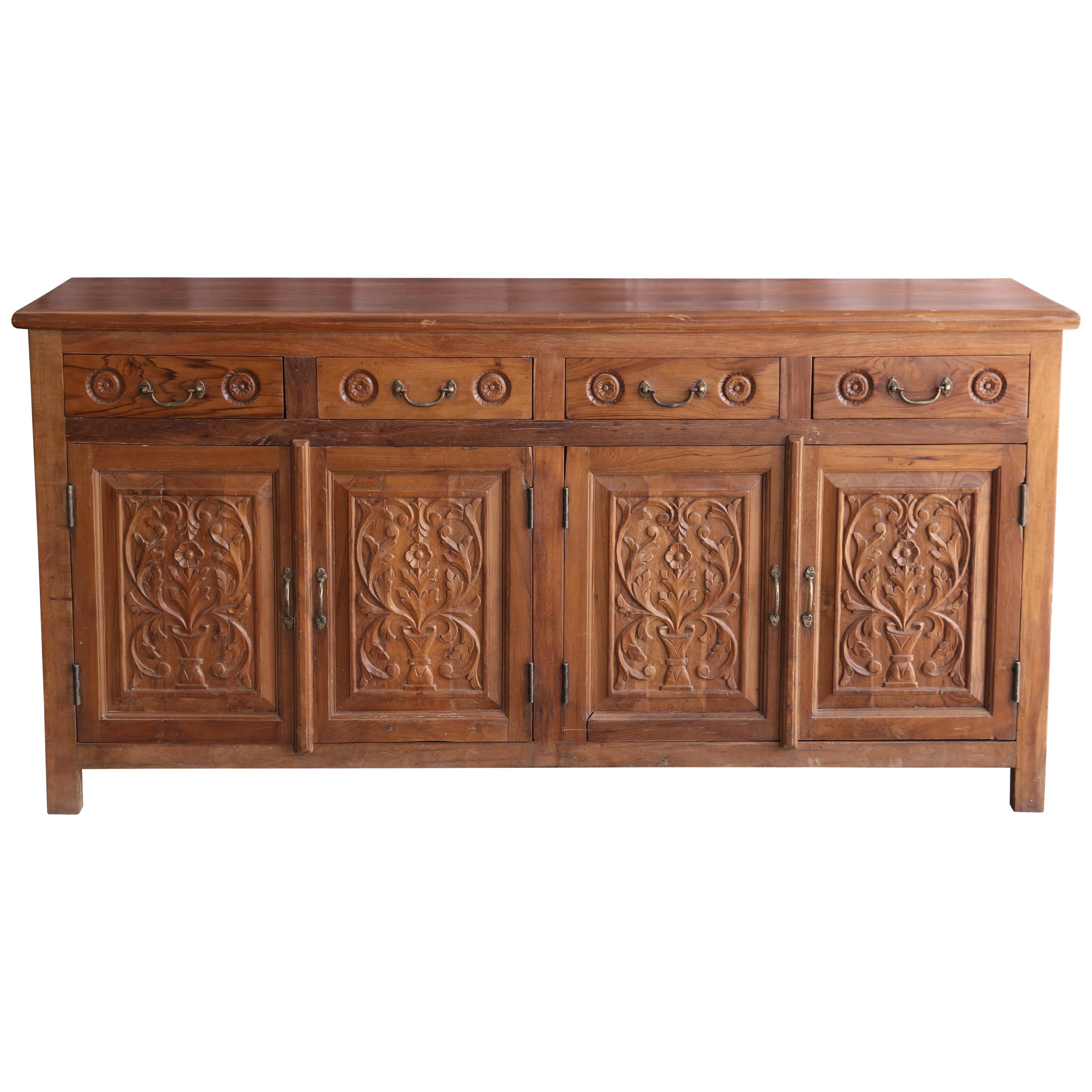 Solid Teak Wood Early 20th Century Entry Hall Credenza from a Tea Plantation