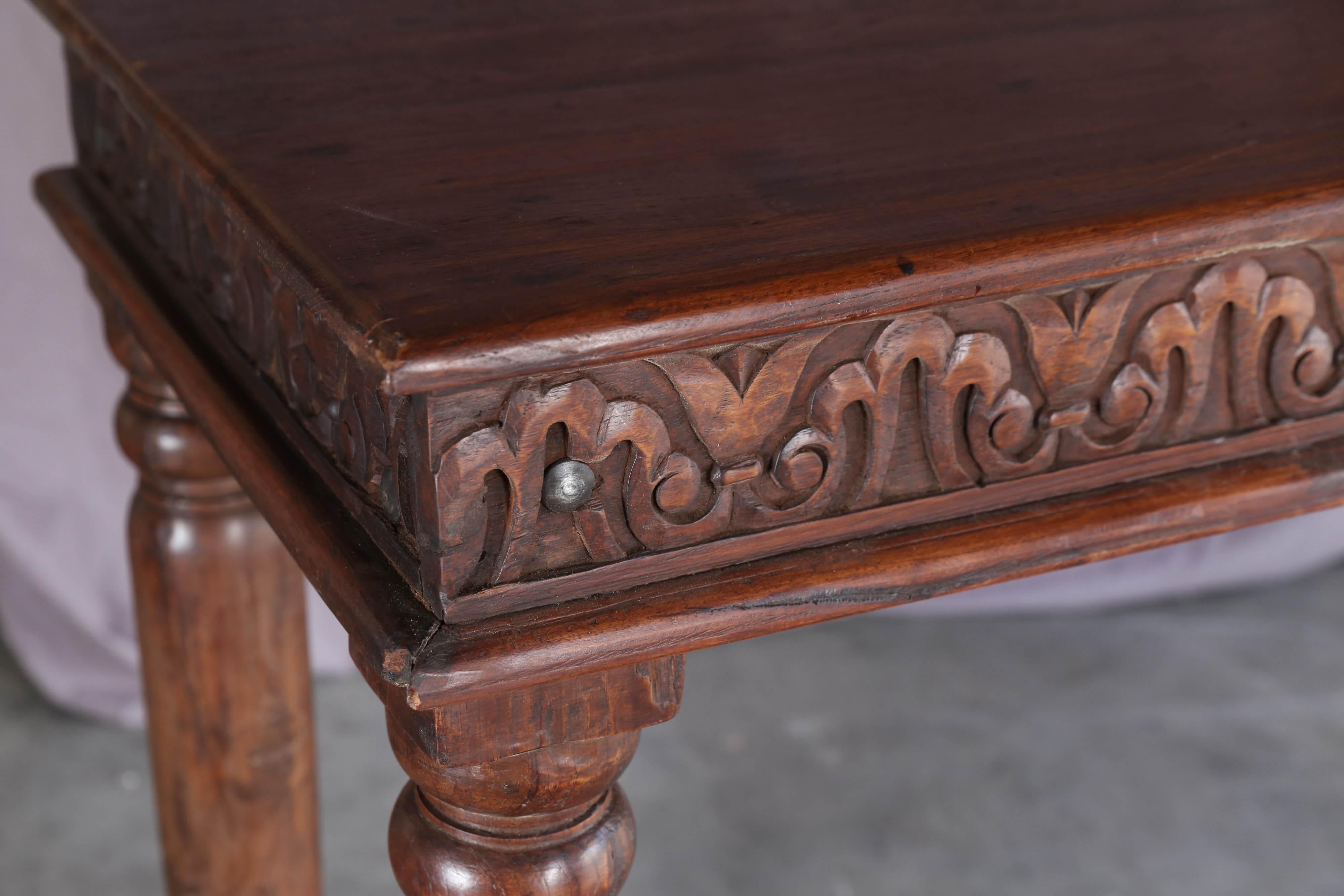 Anglo Raj Solid Teak Wood Early 20th Century Superbly Crafted and Carved Console Table