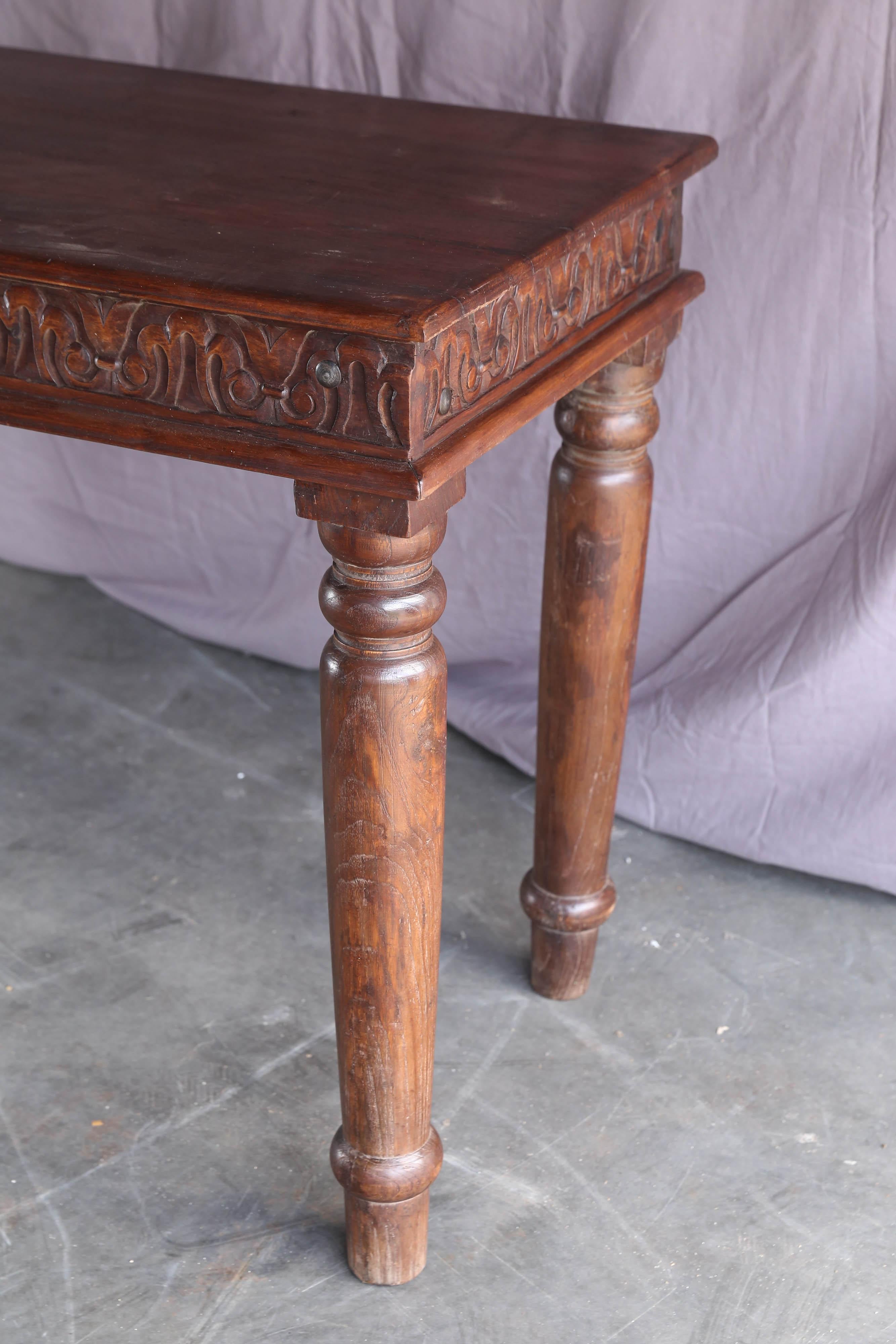 Indian Solid Teak Wood Early 20th Century Superbly Crafted and Carved Console Table