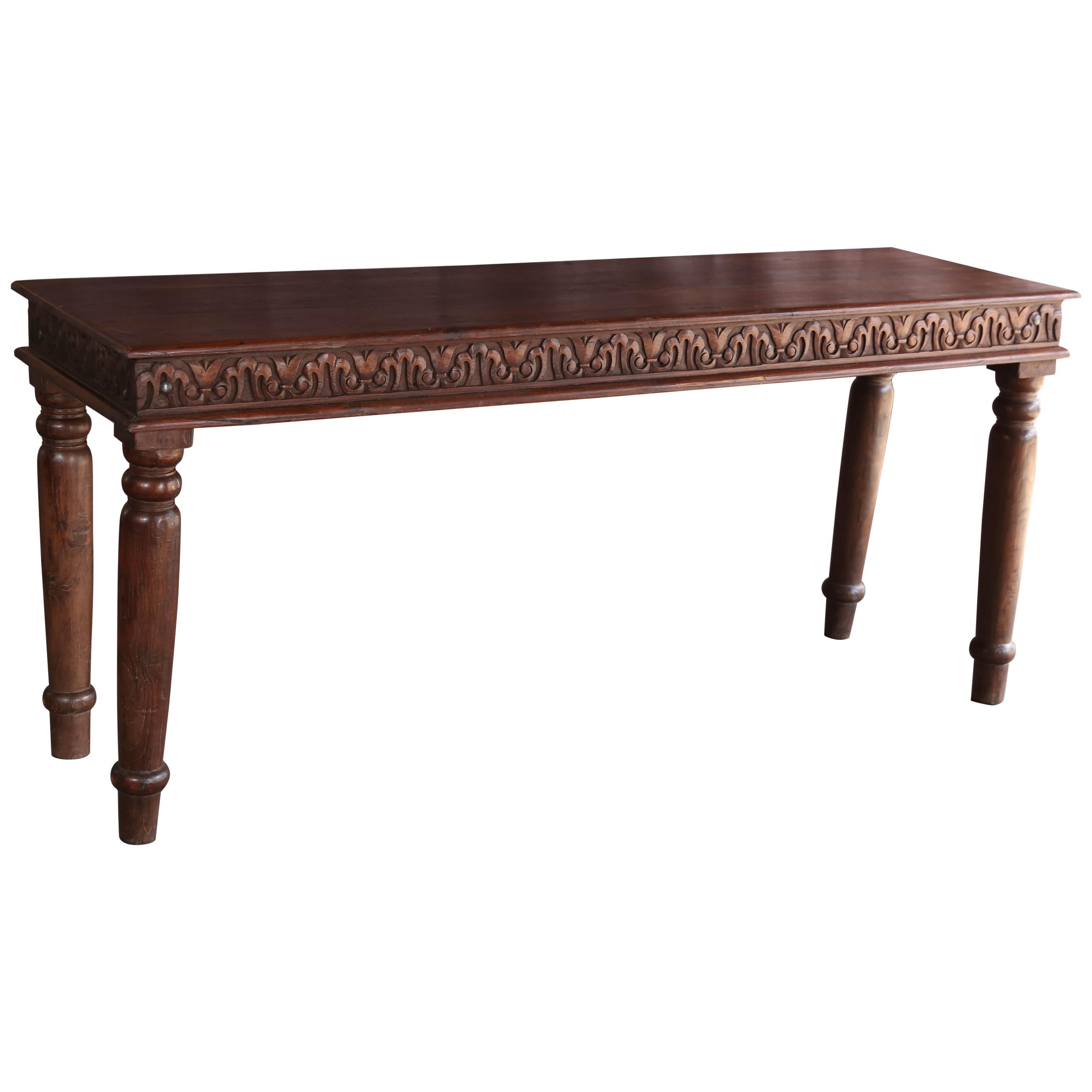 Solid Teak Wood Early 20th Century Superbly Crafted and Carved Console Table