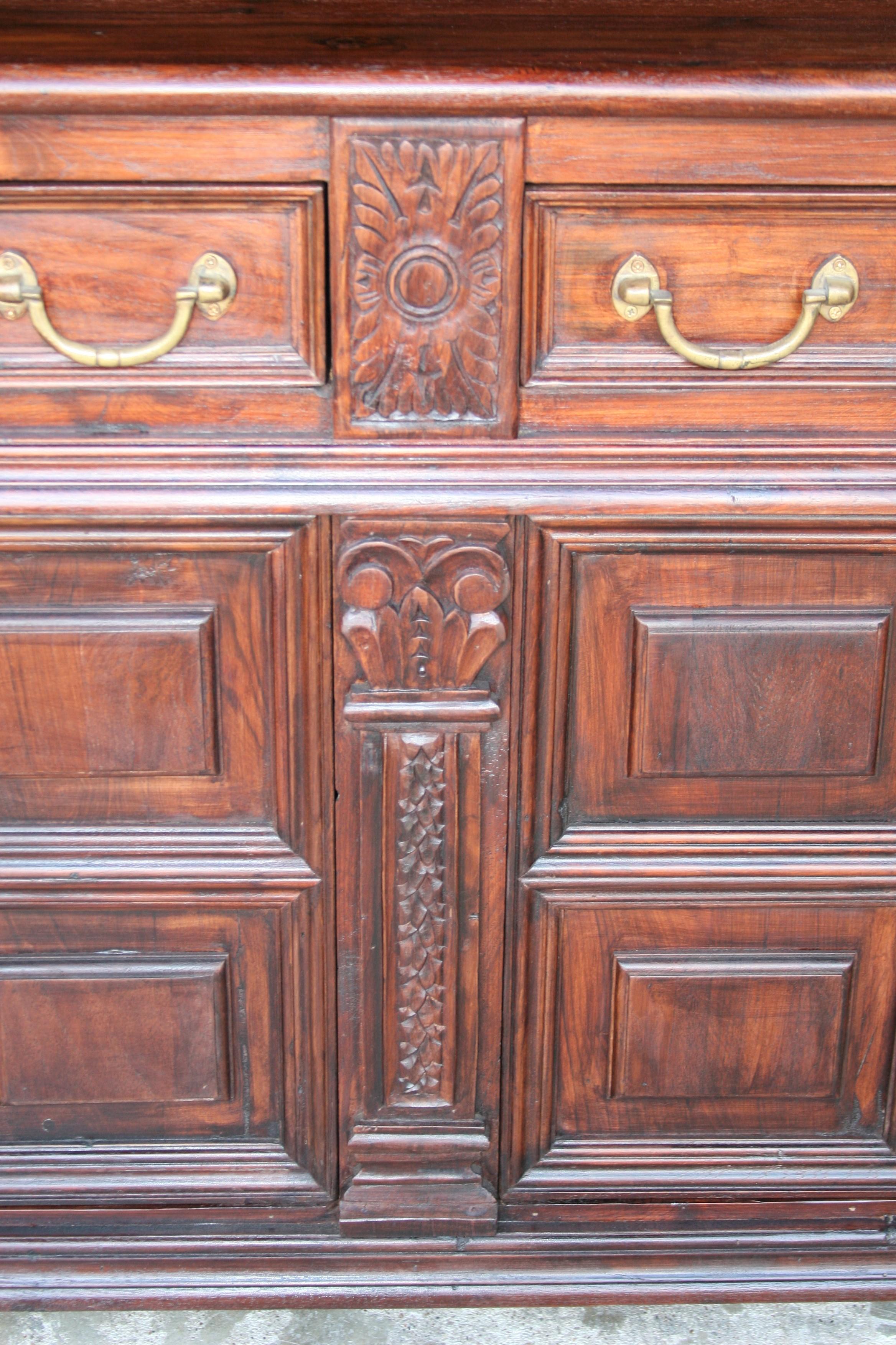 Solid Teak Wood Early 20th Century Superbly Crafted French Colonial Credenza For Sale 1