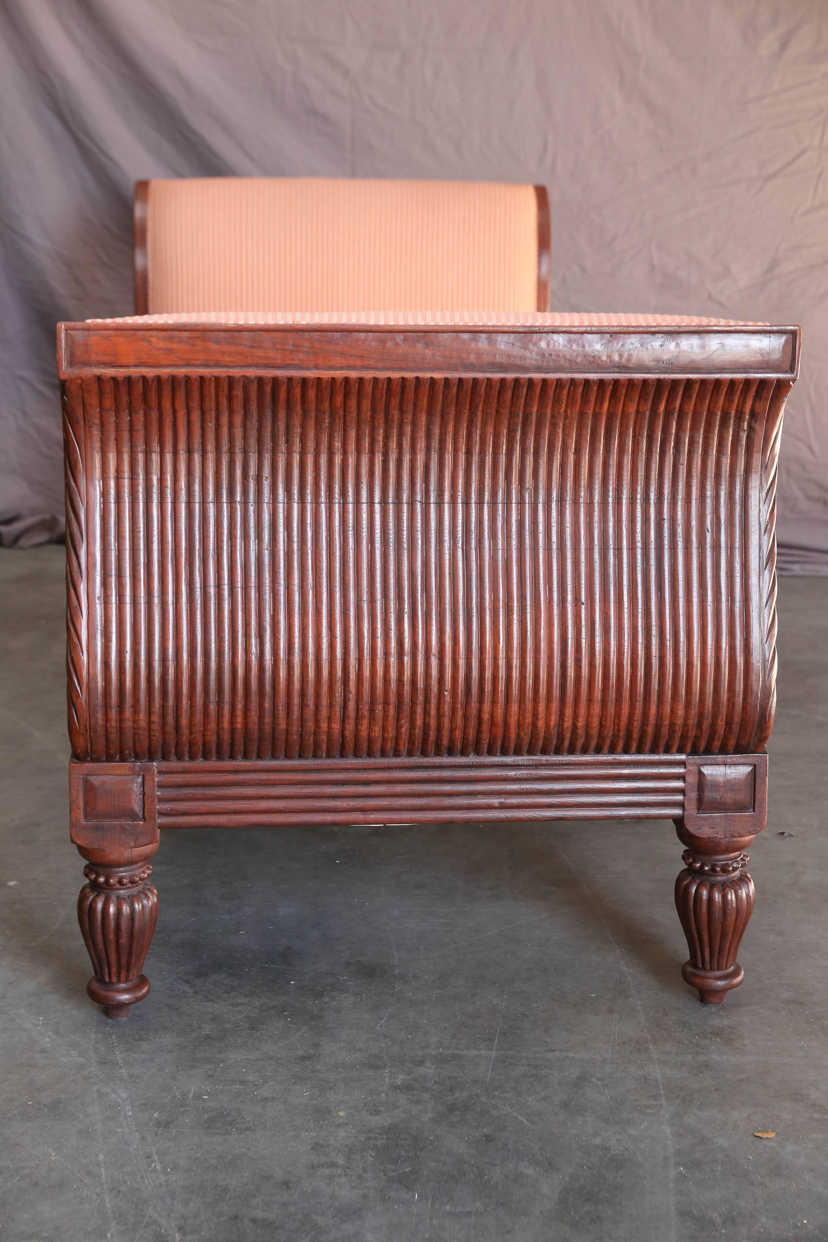 Solid Teak Wood Early 20th Century Upholstered Daybed from a Settler’s Home For Sale 4