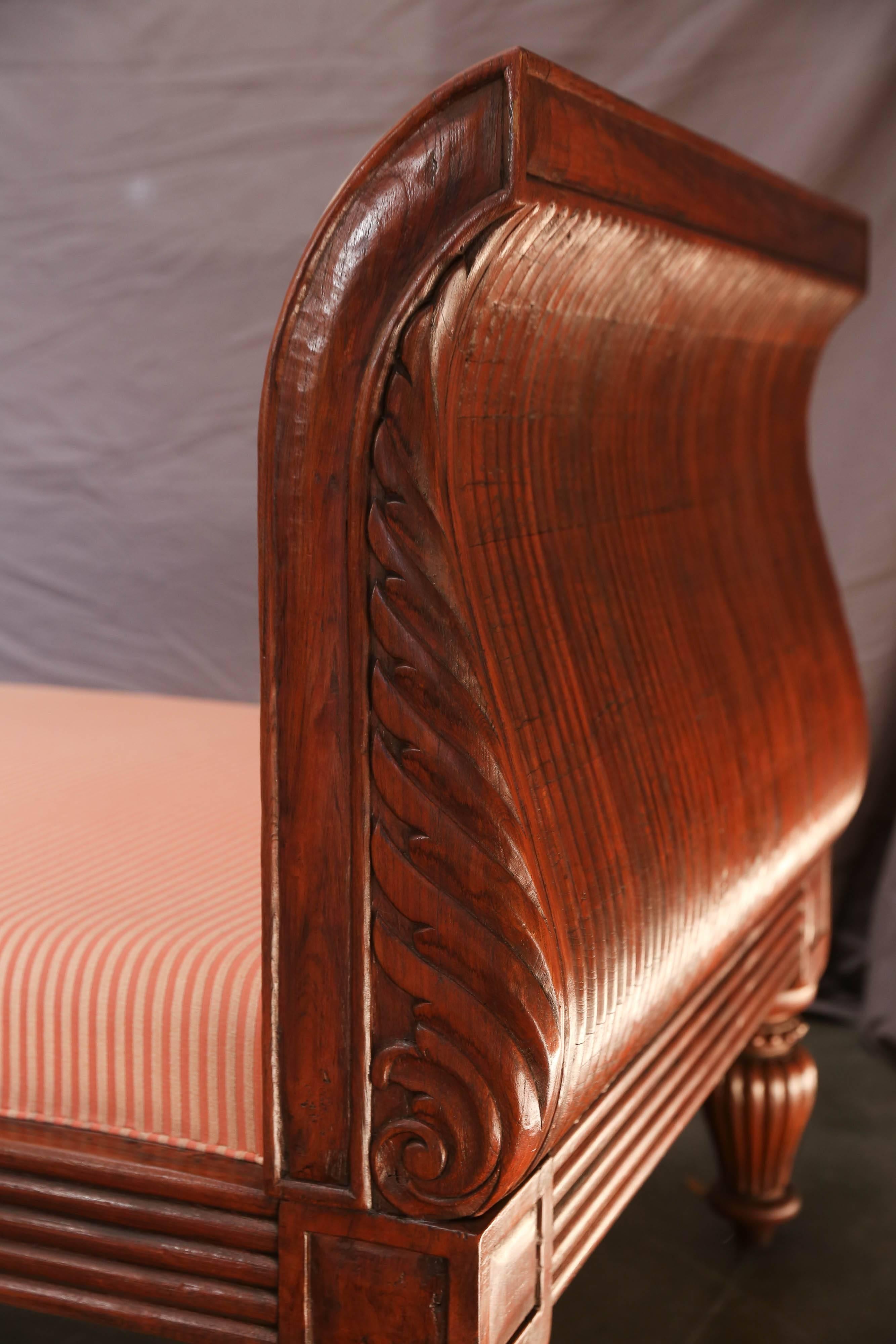 Indian Solid Teak Wood Early 20th Century Upholstered Daybed from a Settler’s Home For Sale