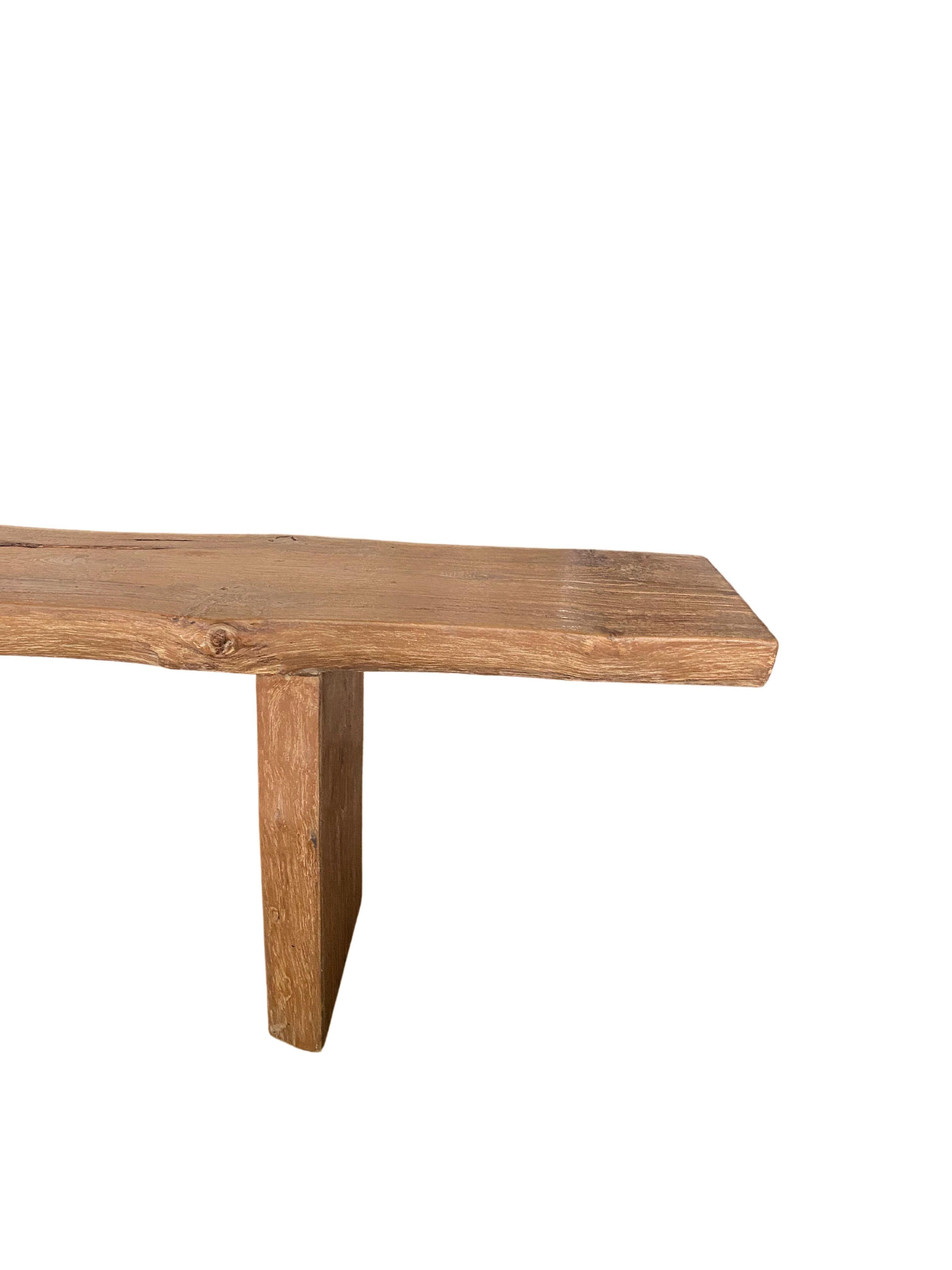 Hand-Carved Solid Teak Wood Long Bench Modern Organic For Sale