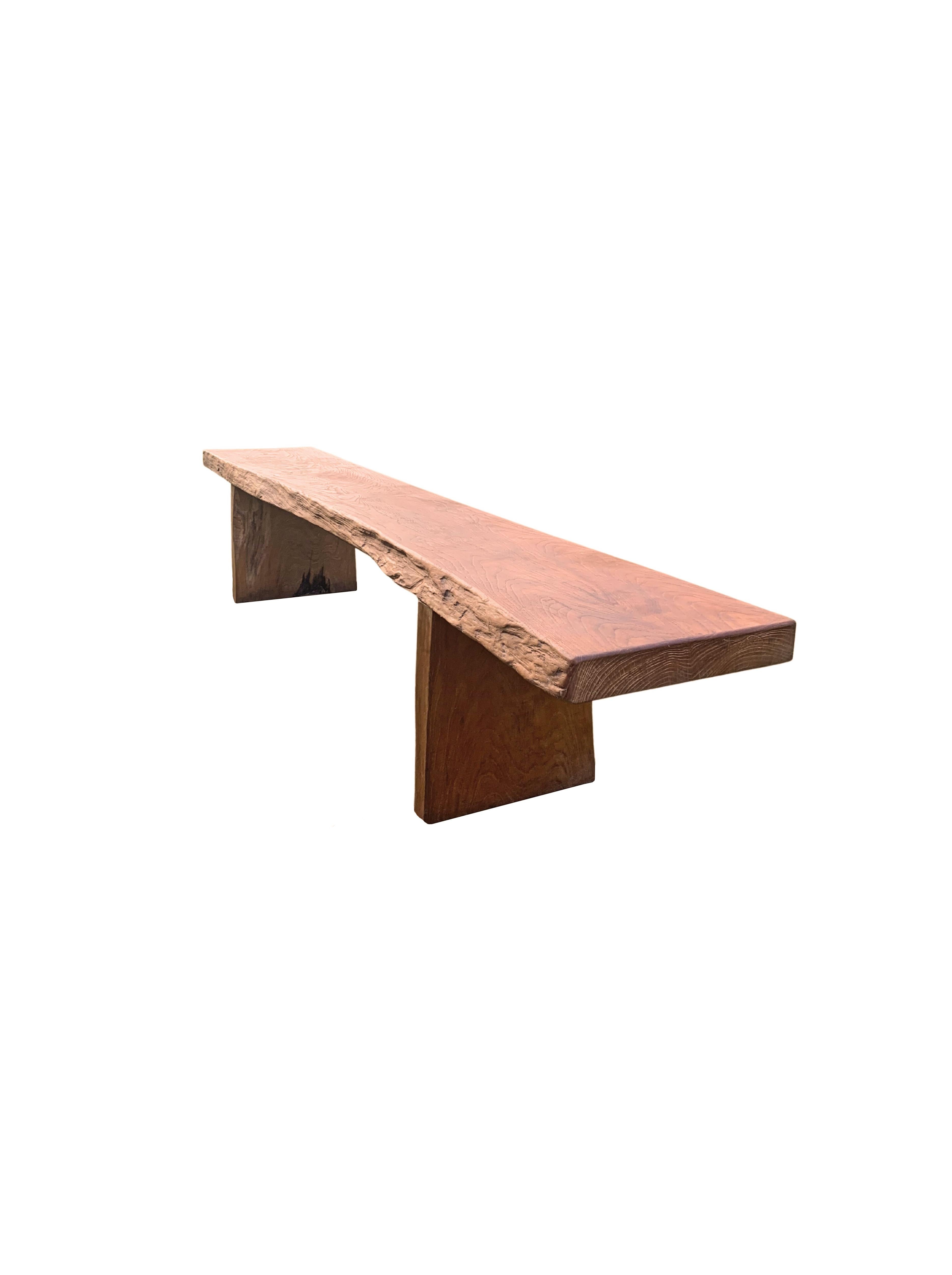 Hand-Carved Solid Teak Wood Long Bench Modern Organic For Sale