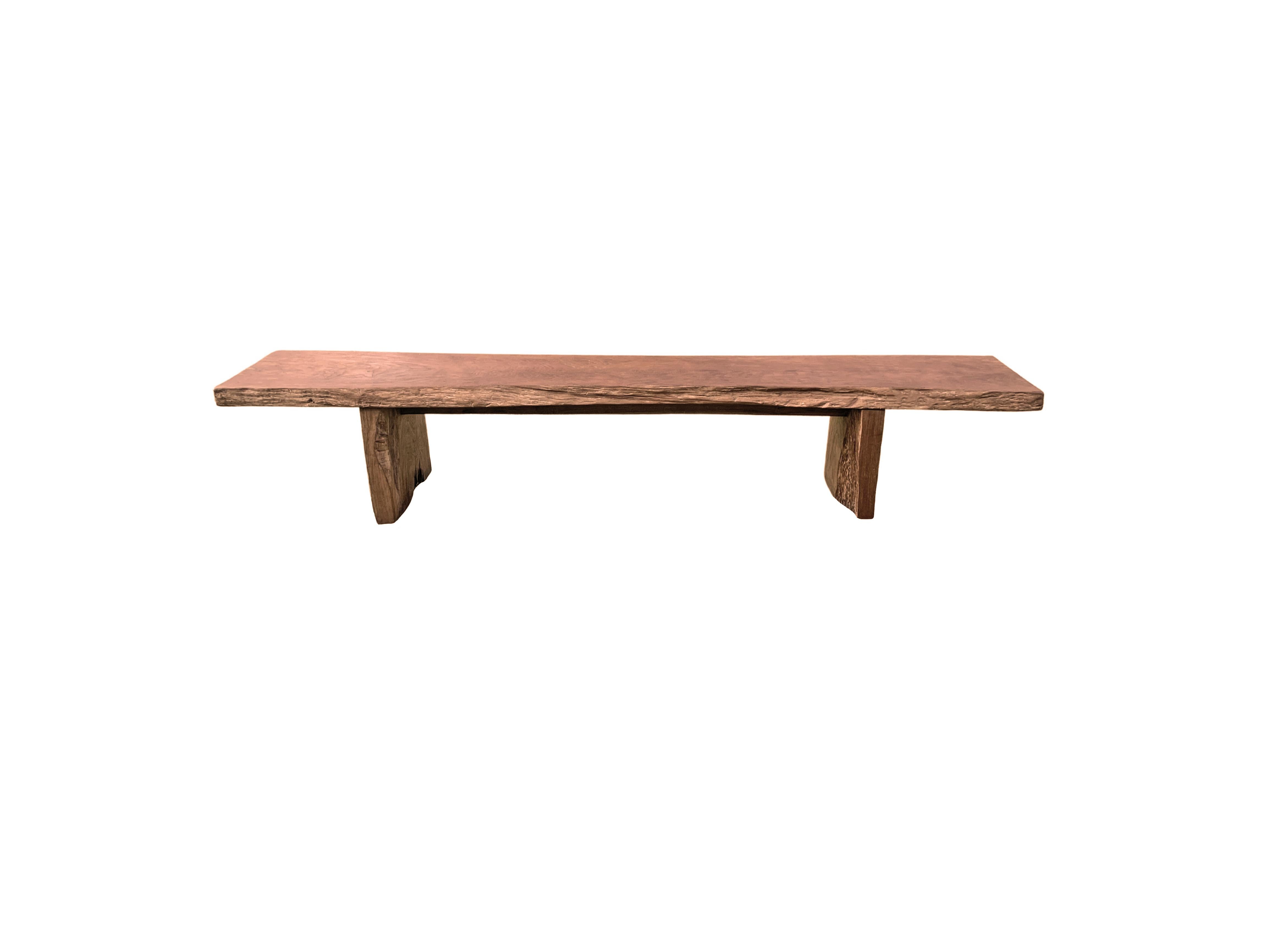 Solid Teak Wood Long Bench Modern Organic For Sale 1