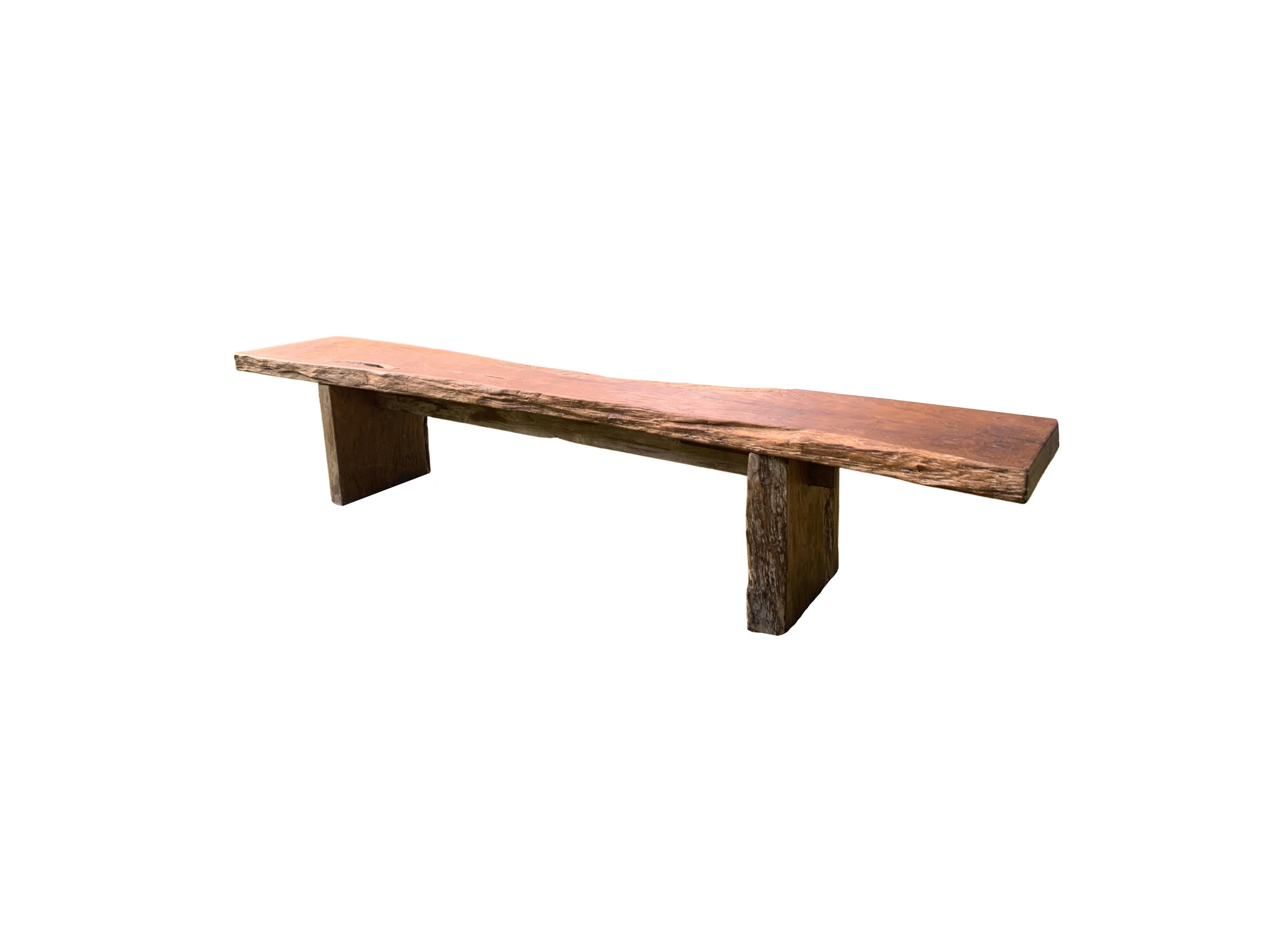 Indonesian Solid Teak Wood Long Bench Modern Organic Java, Indonesia For Sale