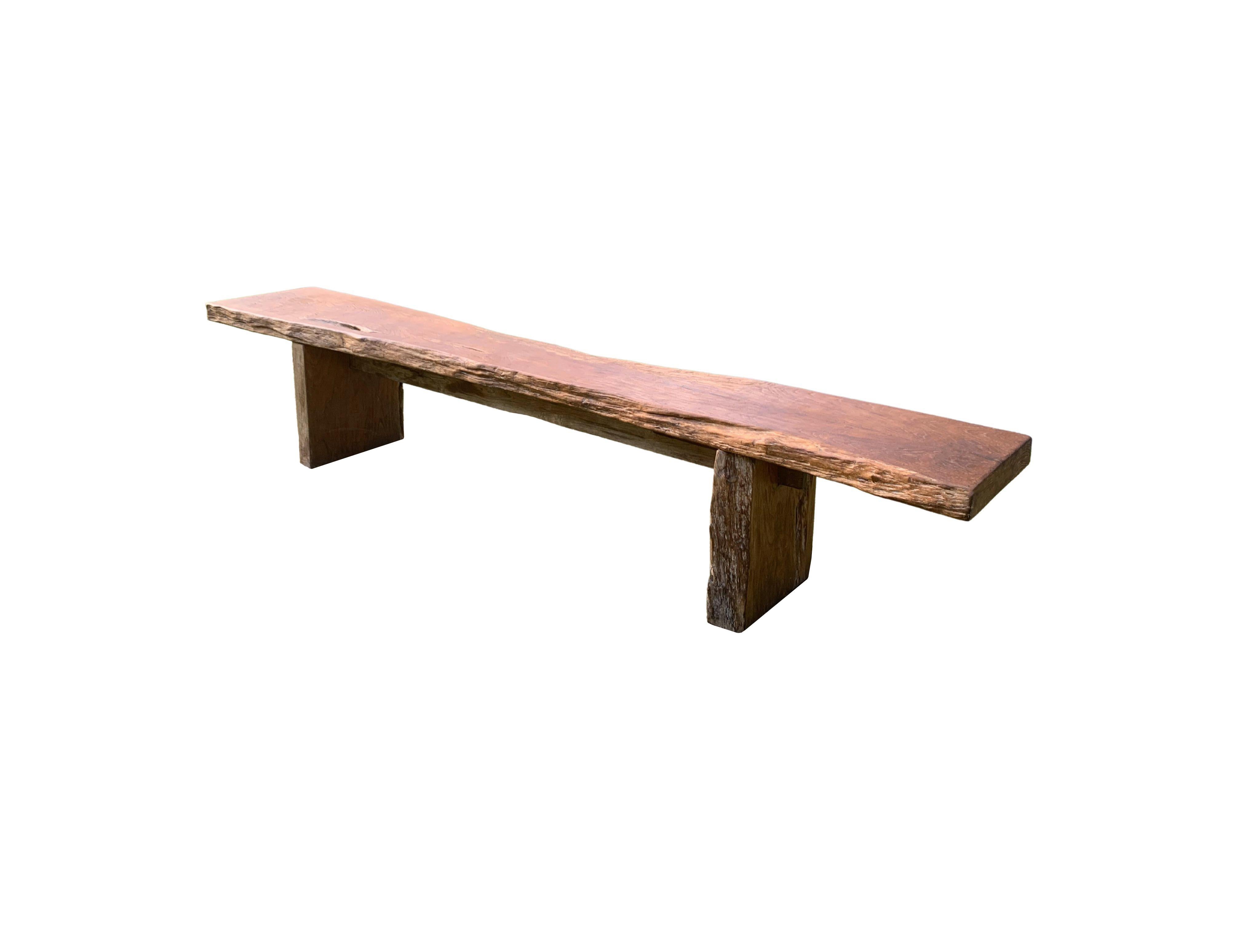 Indonesian Solid Teak Wood Long Bench Modern Organic Java, Indonesia For Sale