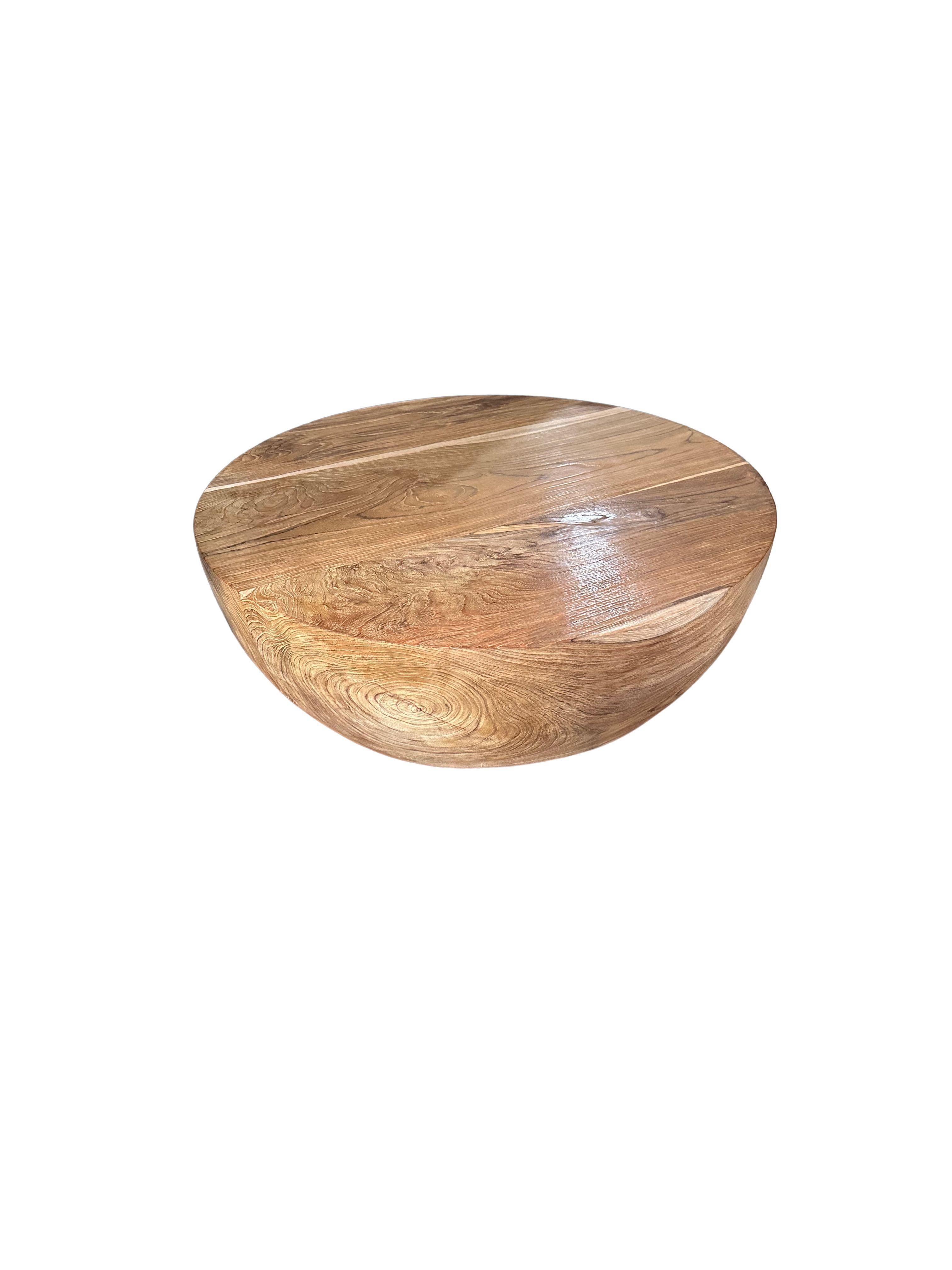 Hand-Crafted Solid Teak Wood Round Table Modern Organic For Sale