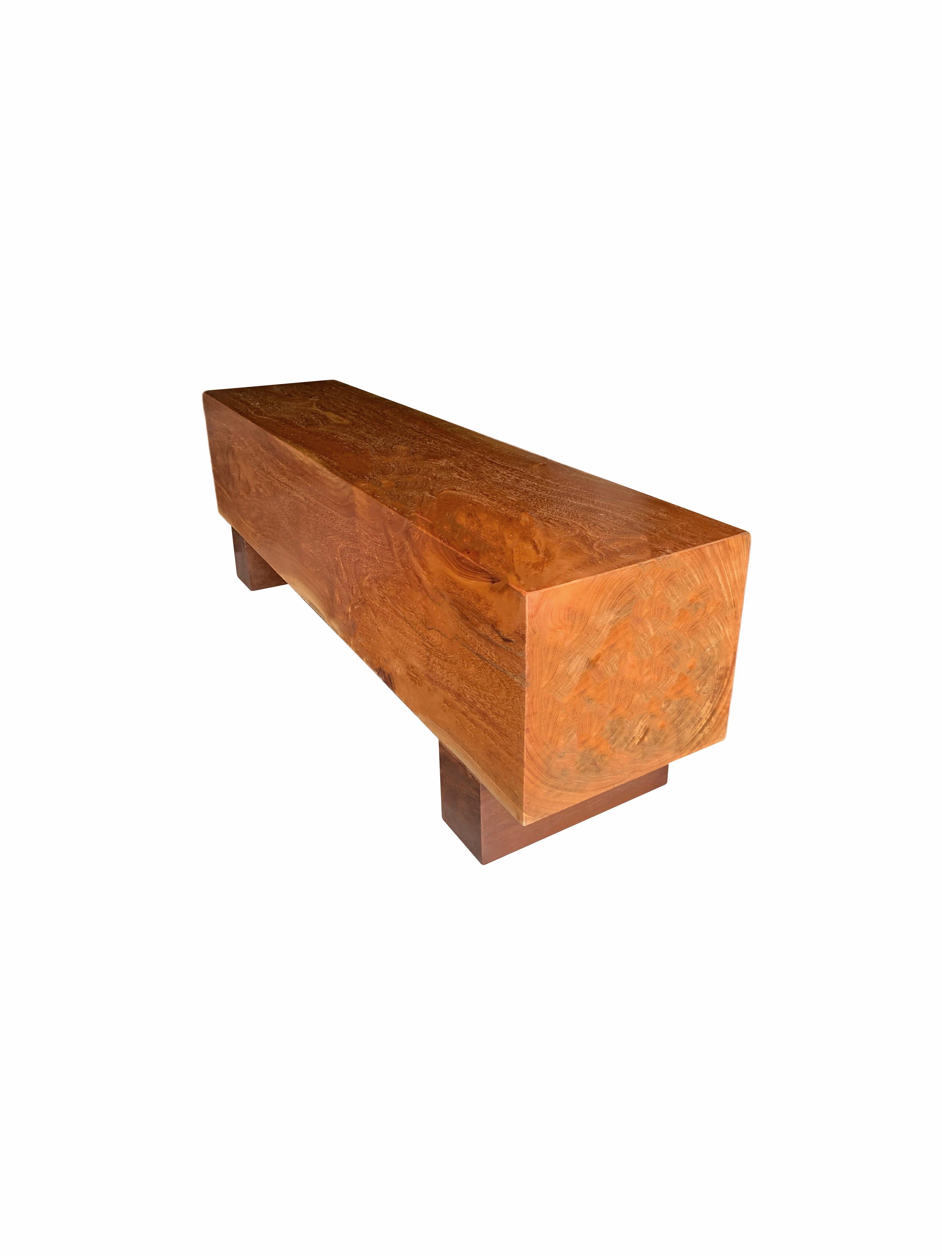 Other Solid Teak Wood Sculptural Bench Modern Organic For Sale