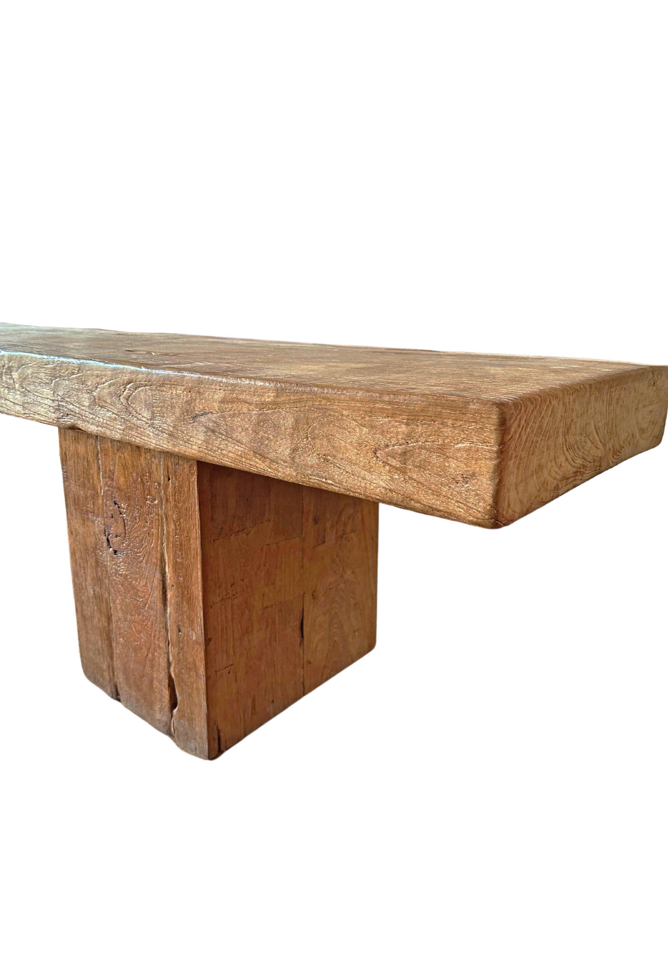 Indonesian Solid Teak Wood Sculptural Bench, Modern Organic For Sale