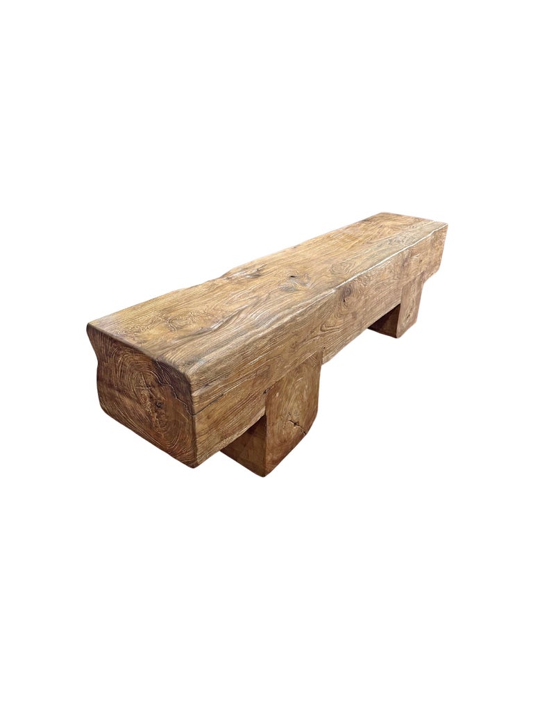 Solid Teak Wood Sculptural Bench Modern Organic For Sale at 1stDibs