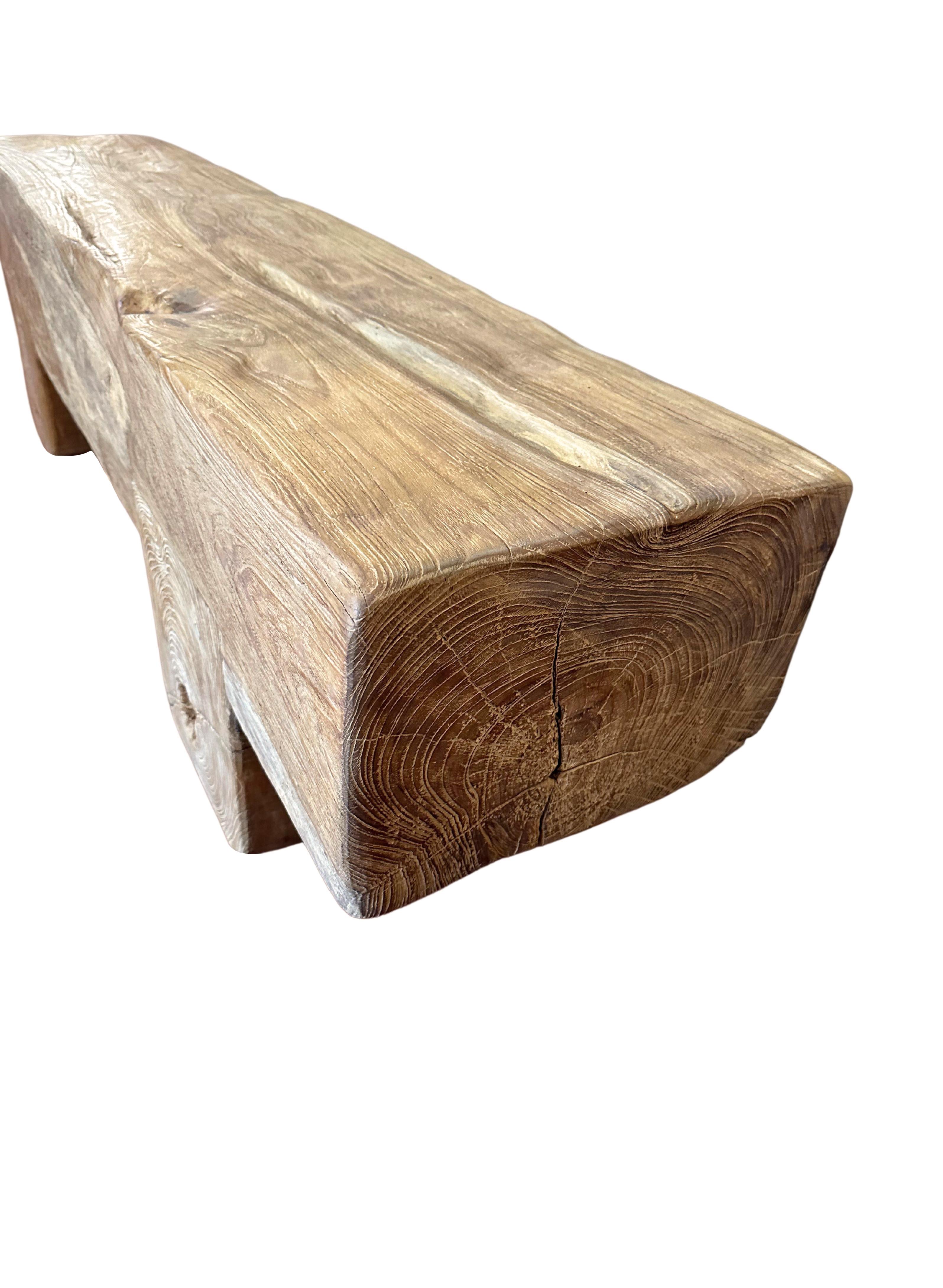 Indonesian Solid Teak Wood Sculptural Bench Modern Organic For Sale