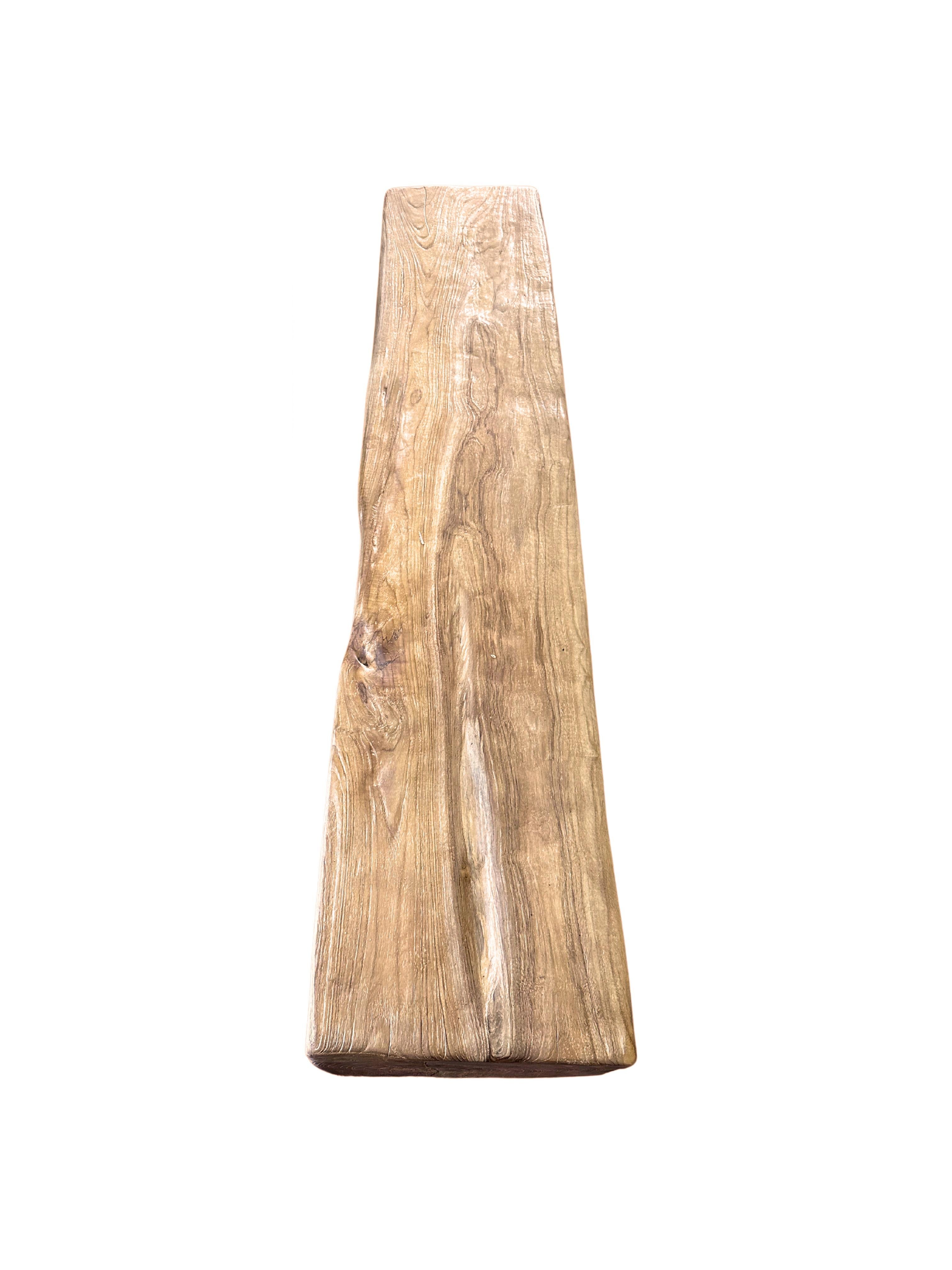 Hand-Carved Solid Teak Wood Sculptural Bench Modern Organic For Sale