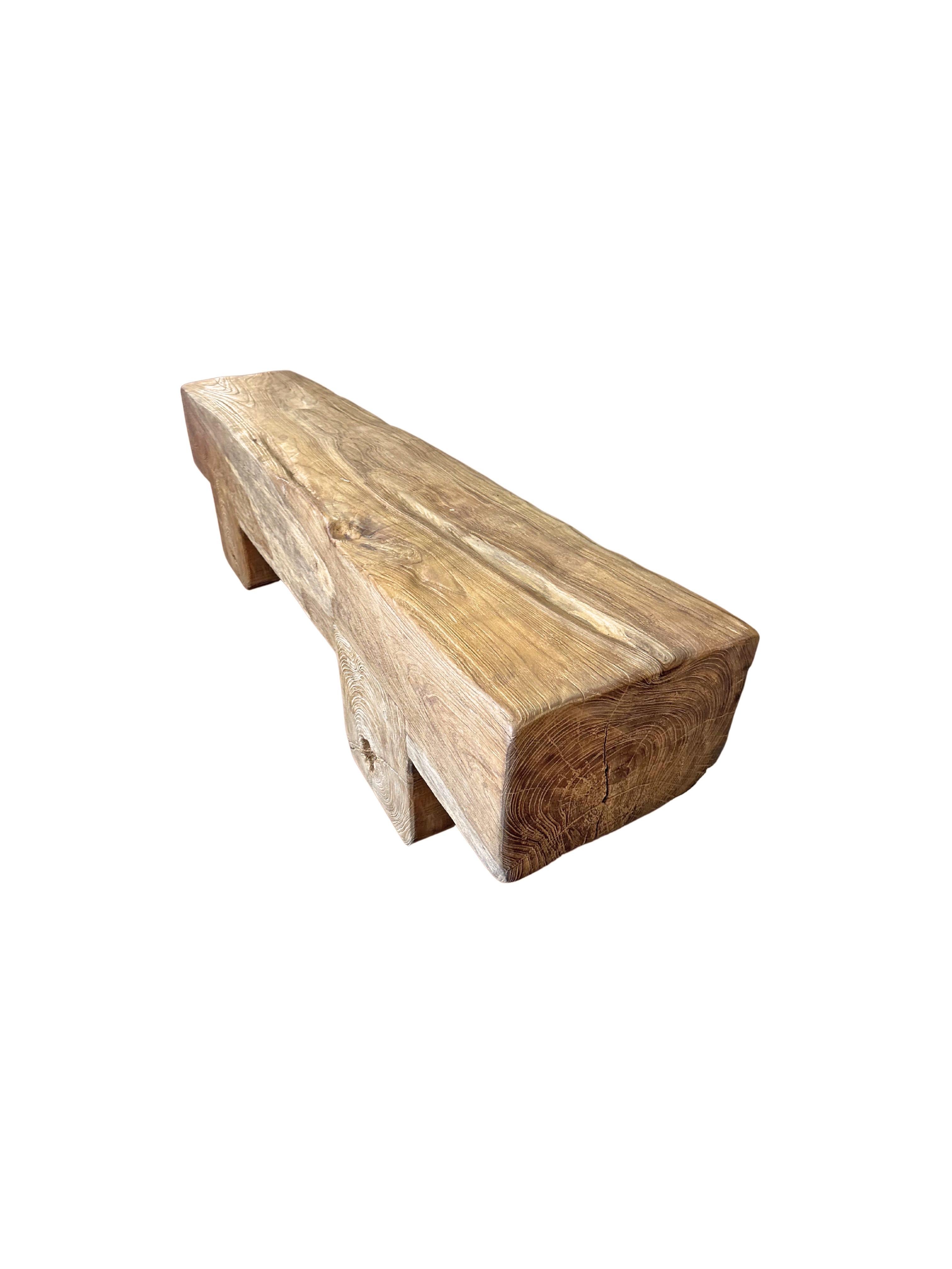 Contemporary Solid Teak Wood Sculptural Bench Modern Organic For Sale