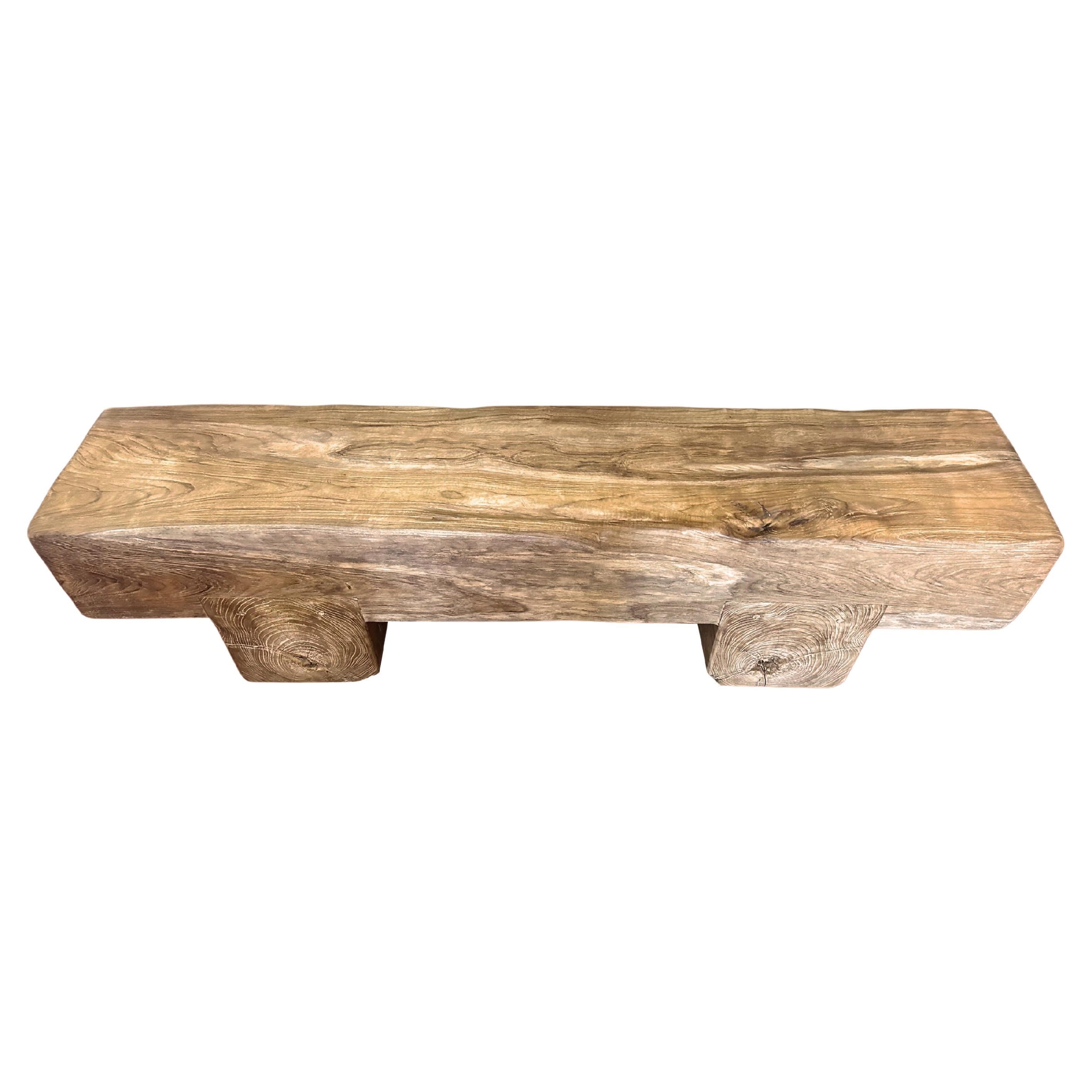 Solid Teak Wood Sculptural Bench Modern Organic For Sale