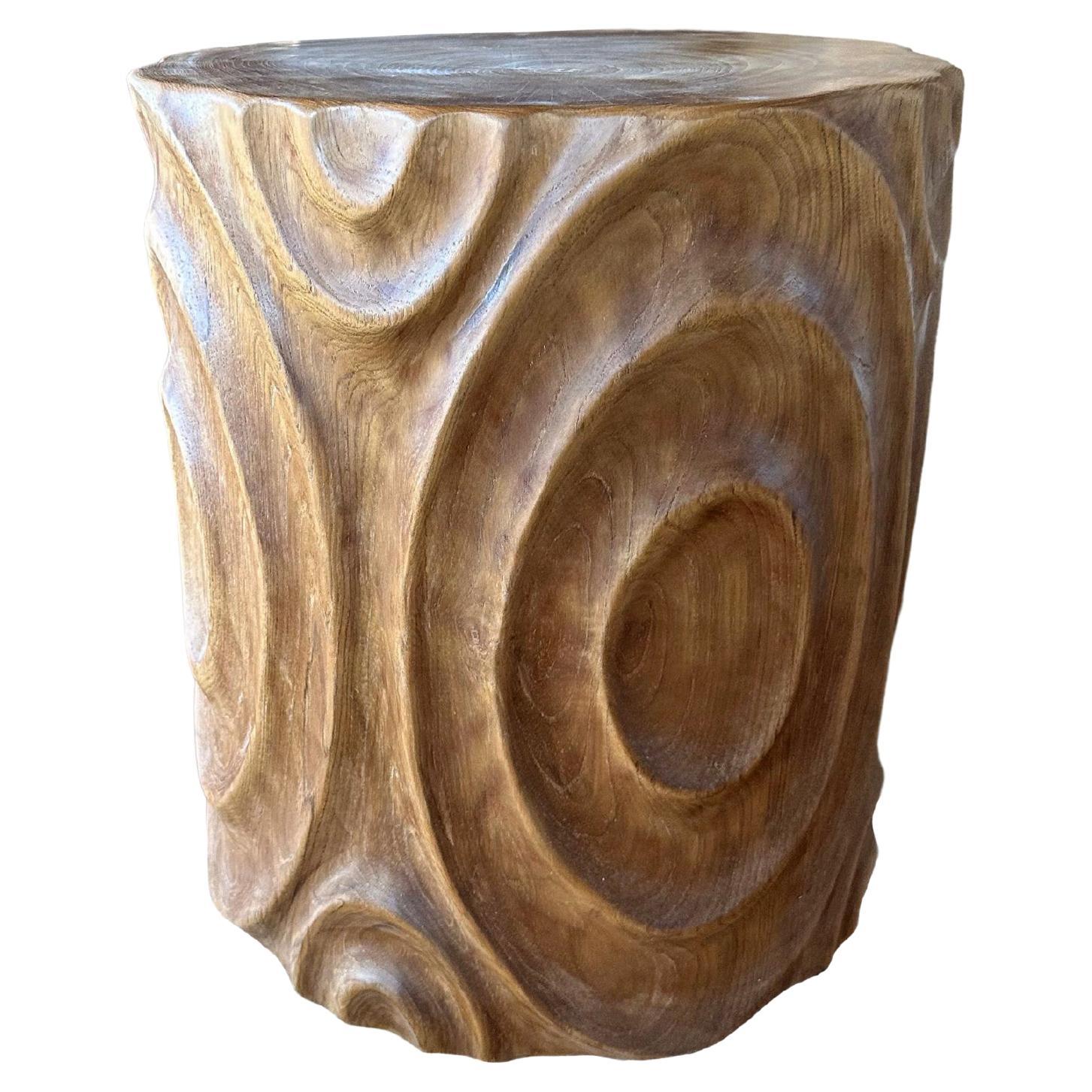 Solid Teak Wood Side Table with Stunning Textures, Modern Organic For Sale