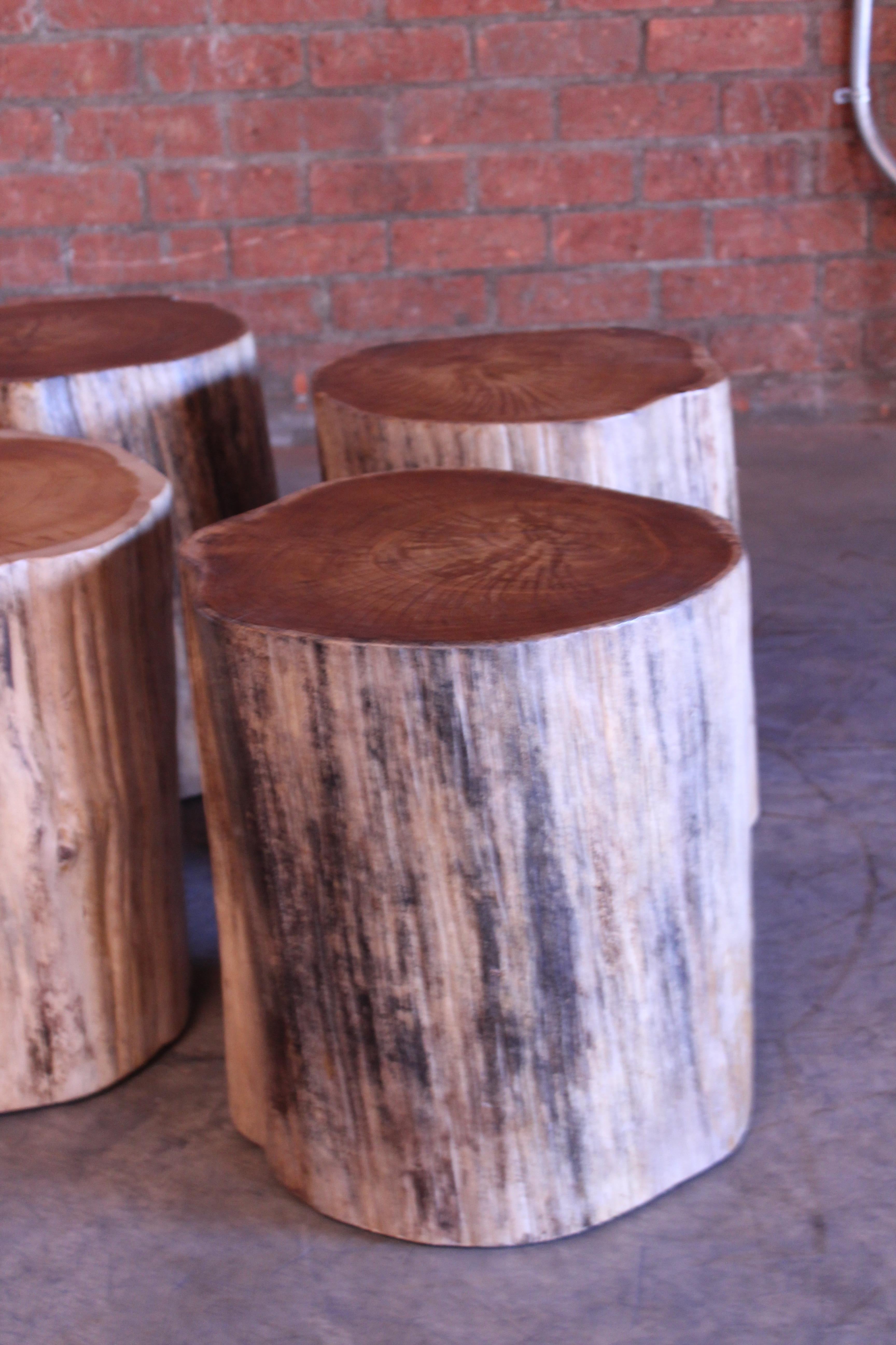 Organic Modern Solid Teak Wood Stump Side Tables. Two Avail, Sold Individually