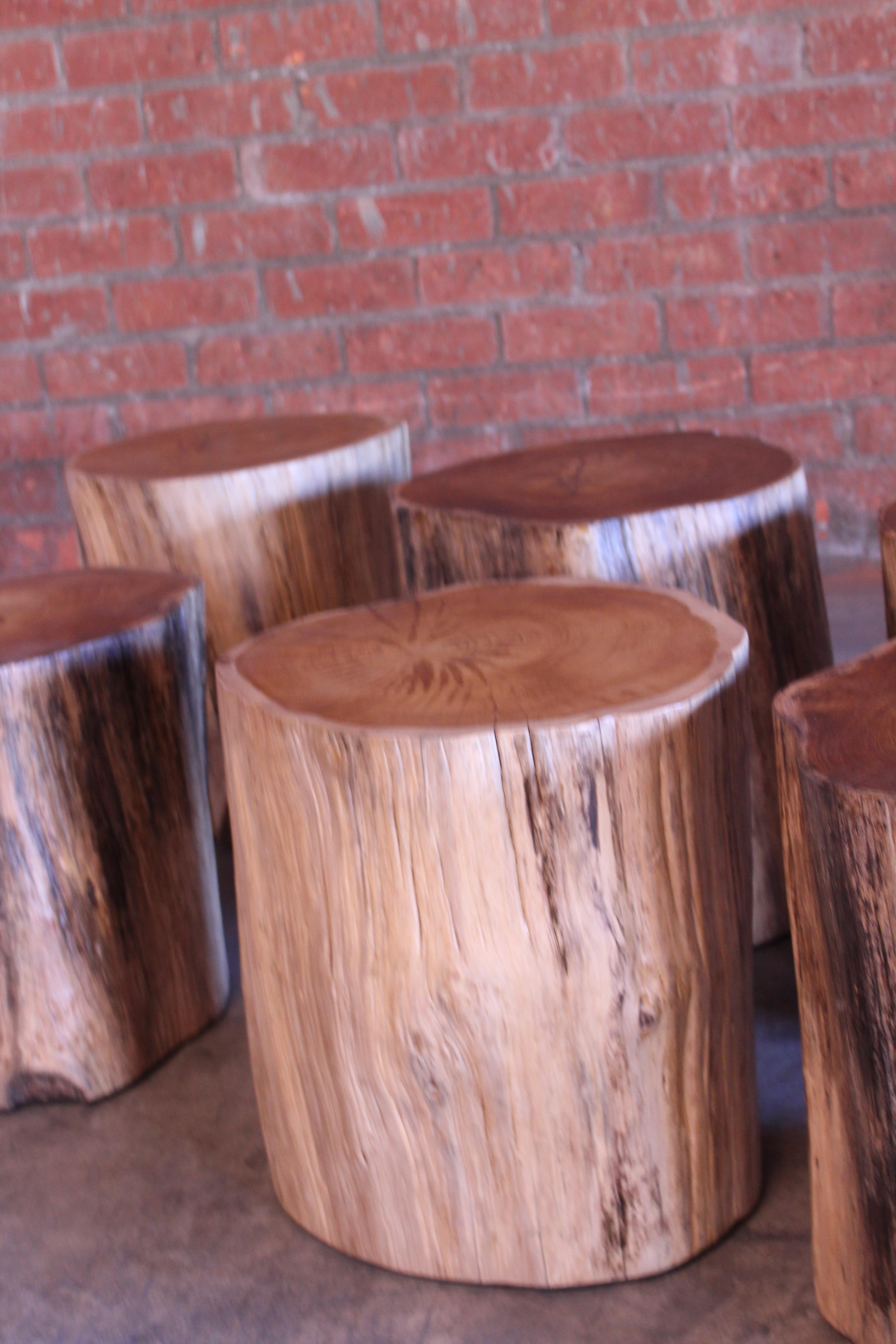 Indonesian Solid Teak Wood Stump Side Tables. Two Avail, Sold Individually