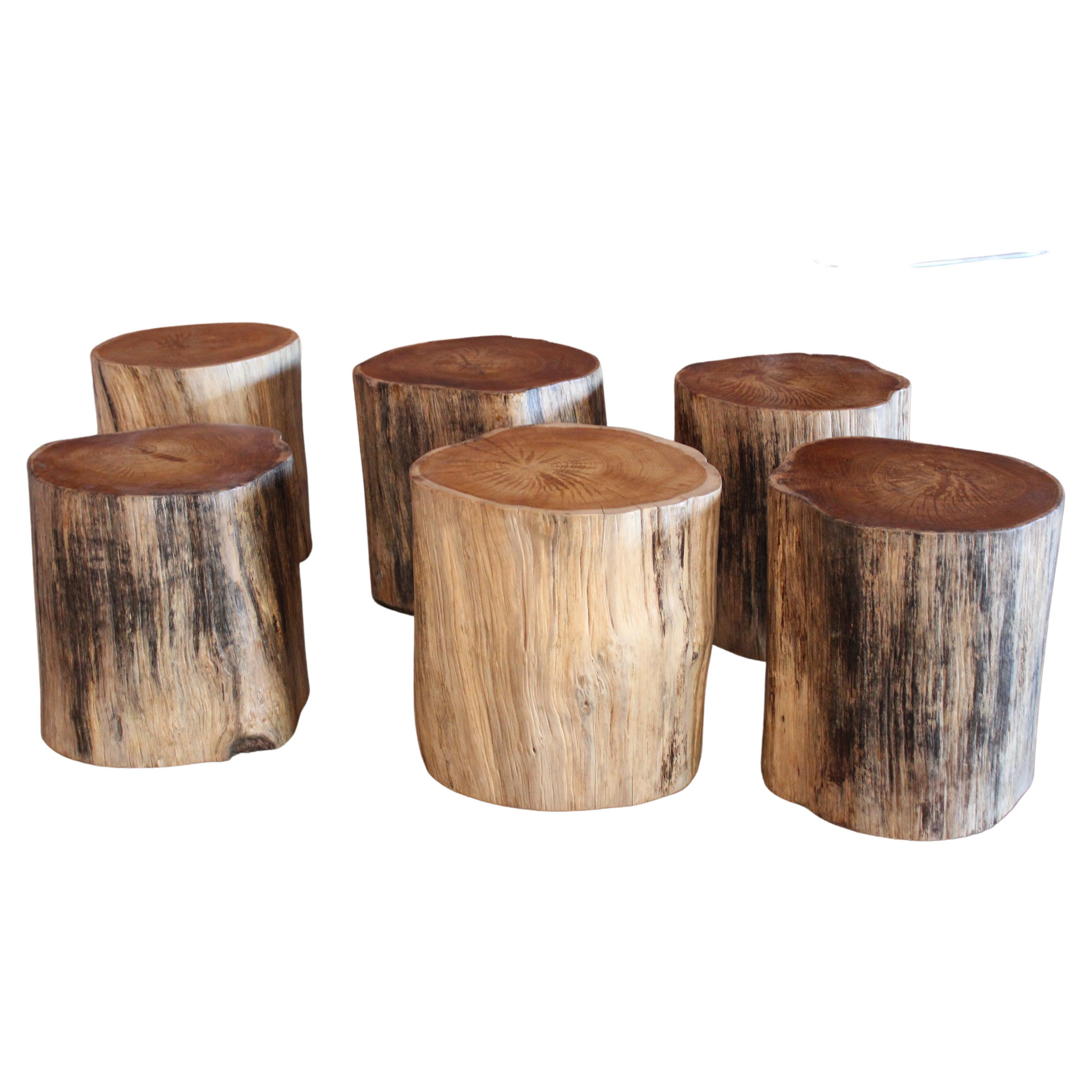 Solid Teak Wood Stump Side Tables. Two Avail, Sold Individually