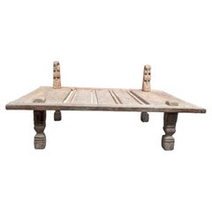 Antique Solid Teak Wood Weavers Table with Hand-Carved Detail, Java, Indonesia, c. 1900