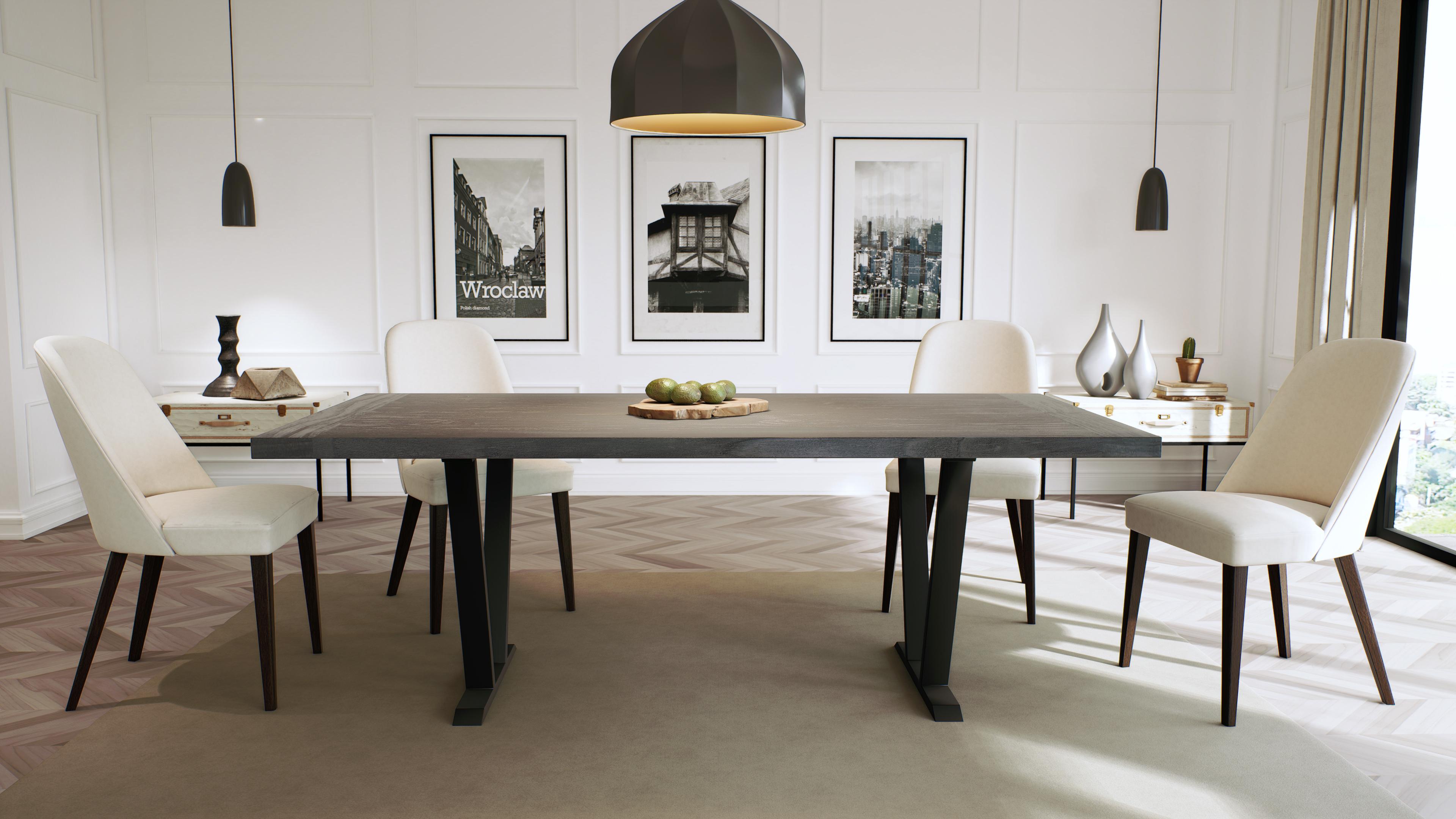 Cette table de salle à manger en teck massif, fabriquée à la main, est un chef-d'œuvre de beauté intemporelle et d'artisanat exceptionnel. Cette table de salle à manger met en valeur l'élégance naturelle et la durabilité de ce bois dur