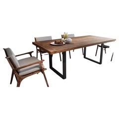 Solid TeakTable in Sandblasted Autumn with Grey Metal legs