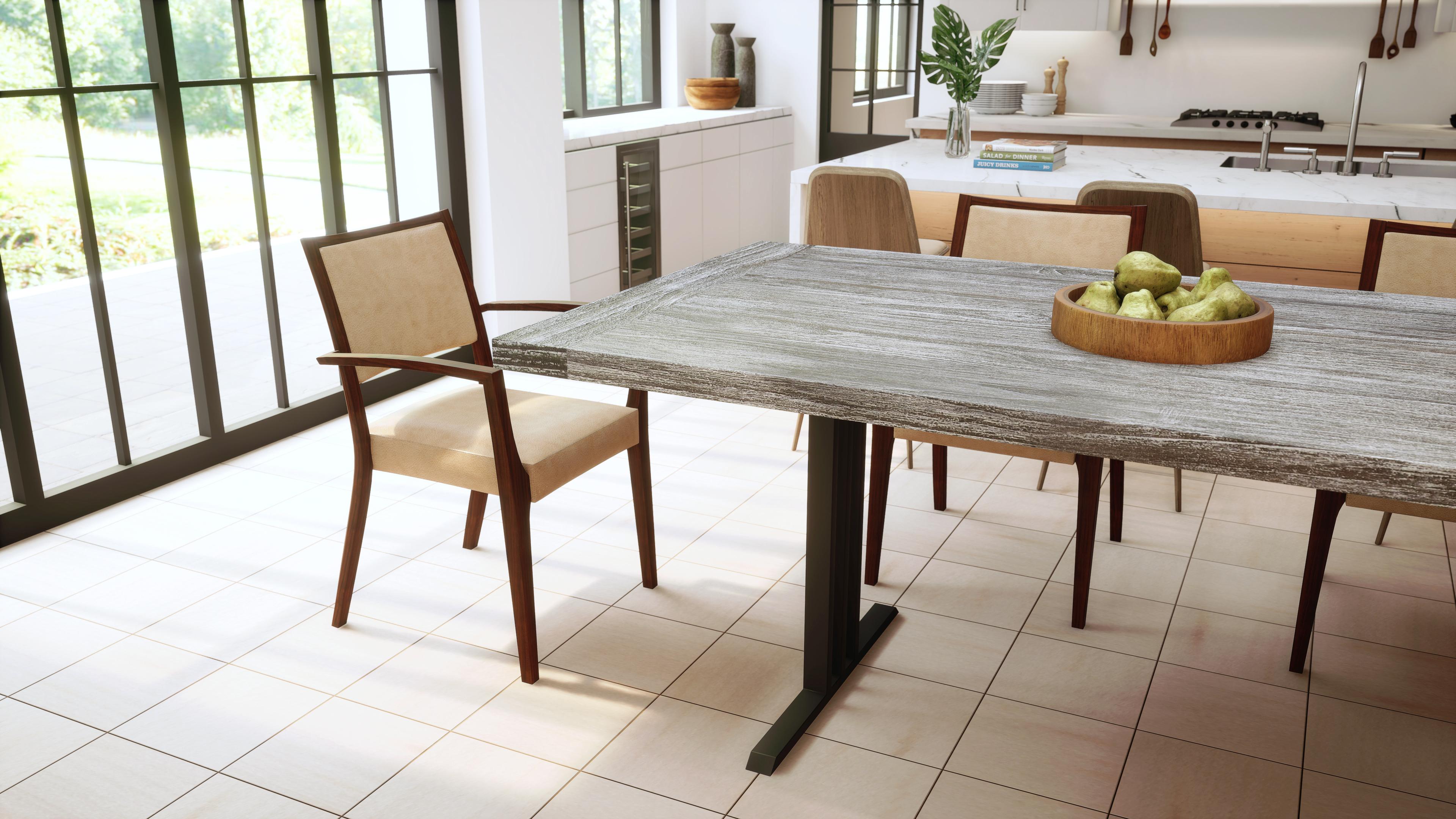 Thai Solid Teak Table in Distressed Weathered with Grey Metal legs For Sale