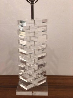 Solid Thick Lucite Criss Cross Table Lamp Base
