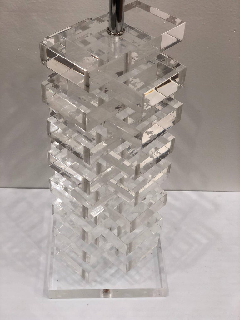 Solid Thick Lucite Criss Cross Table Lamp Base For Sale at 1stDibs