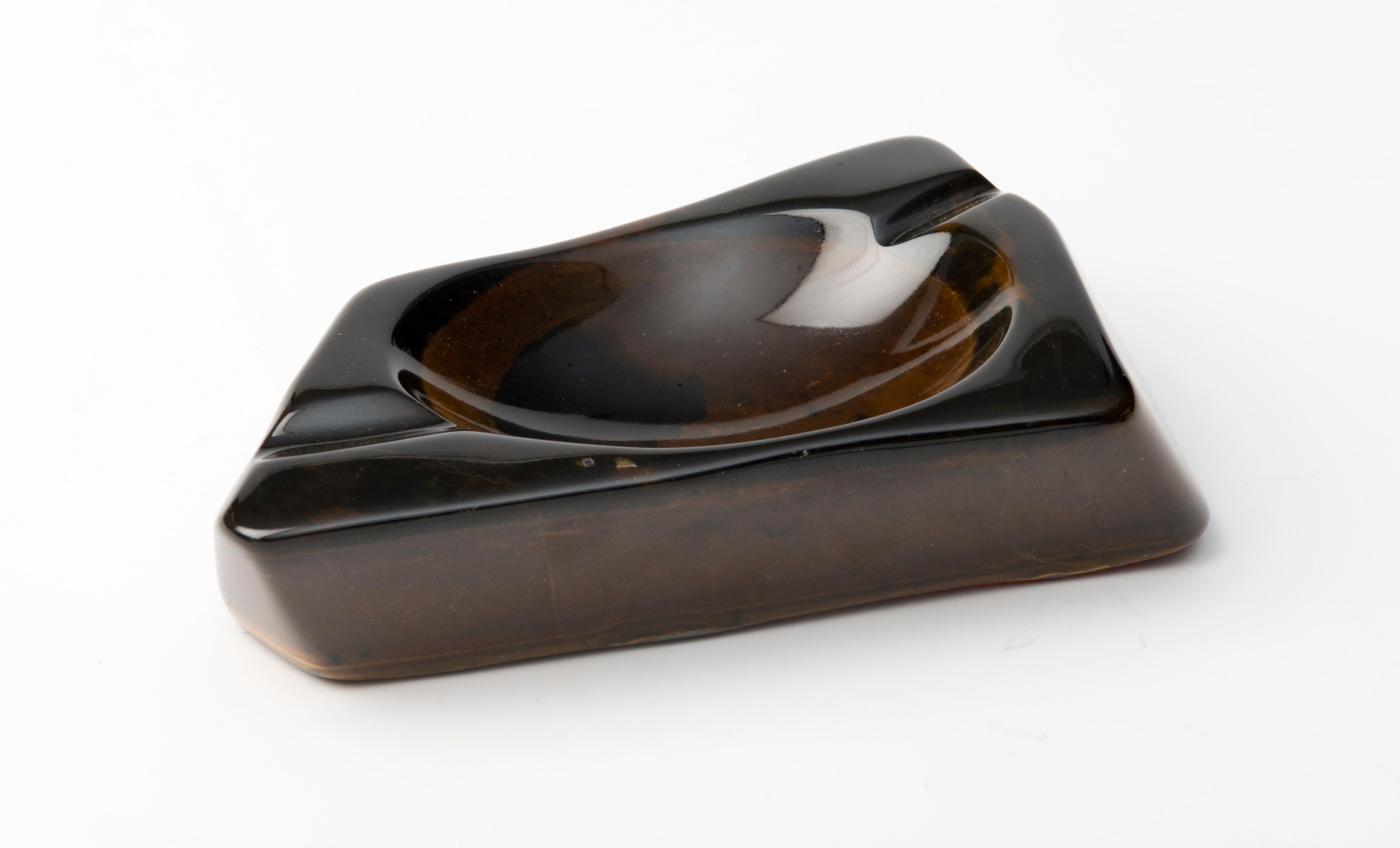 Mid-Century Modern Solid Tiger Eye Stone Ashtray, Polished, from South Africa