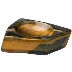 Retro Solid Tiger Eye Stone Ashtray, Polished, from South Africa