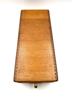 Solid Tiger Oak Card Catalog Box with Brass Handle Dovetail Art Deco