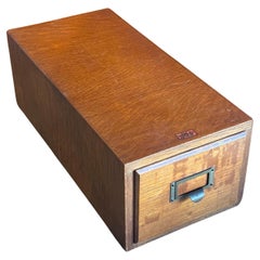 Antique Solid Tiger Oak Card Single Catalog Box with Brass Handle by Weis