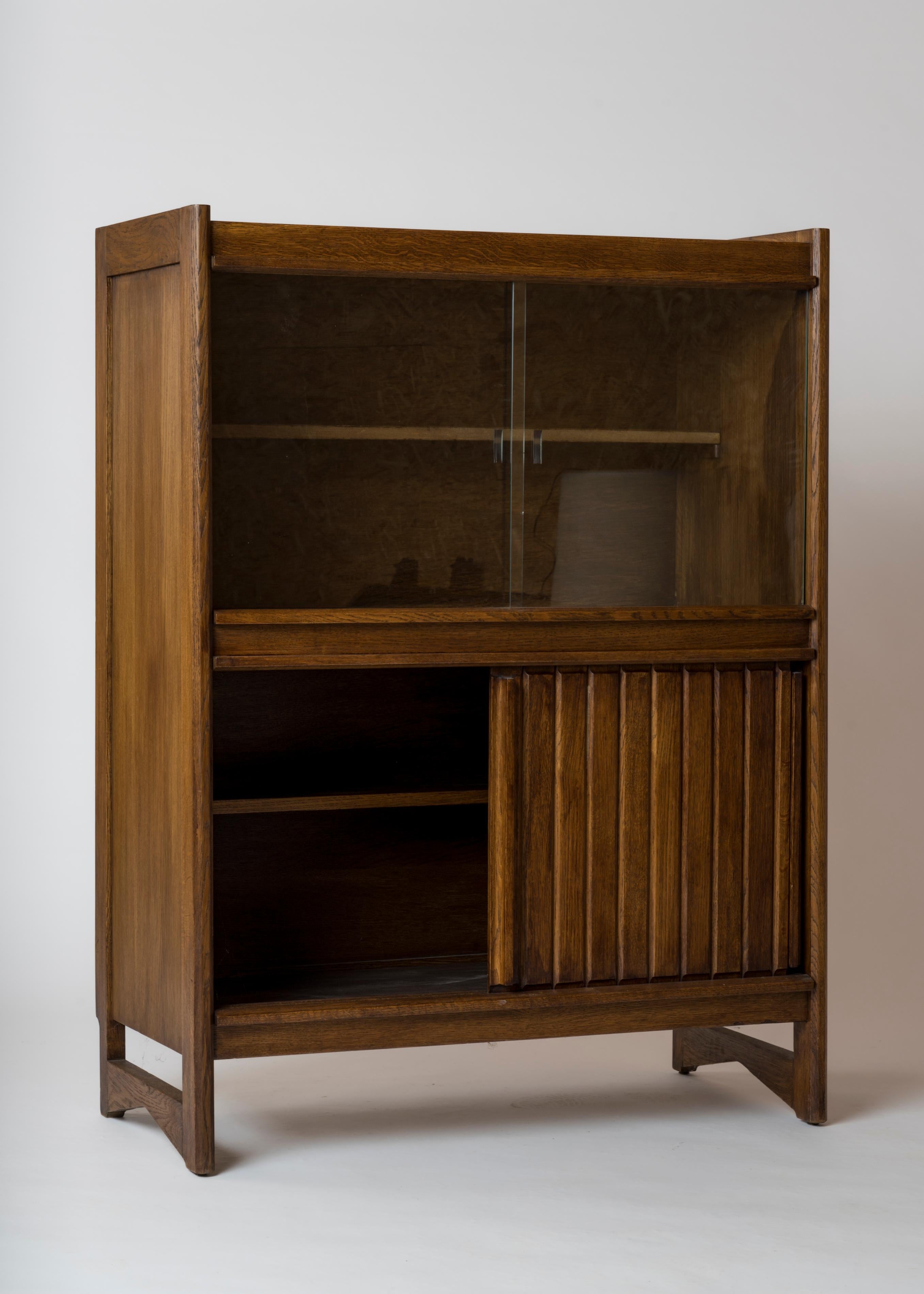 Solid Tinted Solid Oak Cabinet By Guillerme & Chambron - France late 1960's In Good Condition For Sale In New York, NY