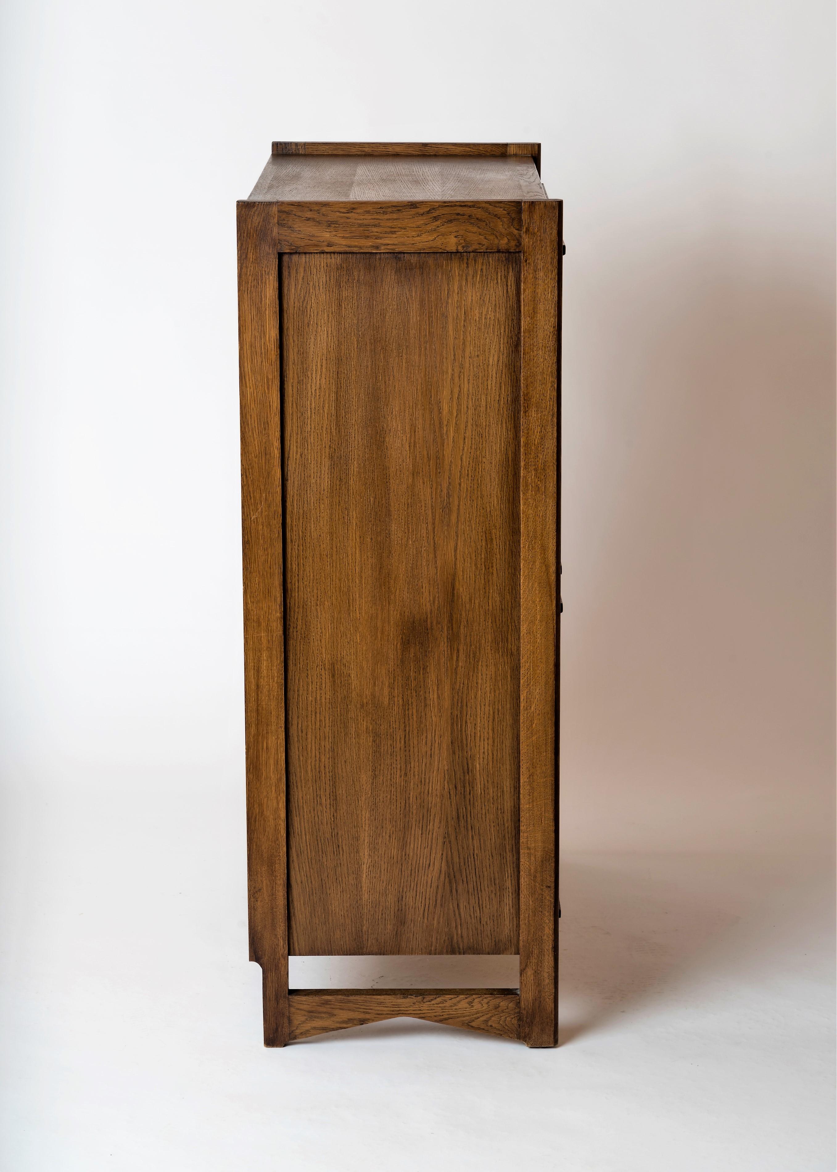 Mid-20th Century Solid Tinted Solid Oak Cabinet By Guillerme & Chambron - France late 1960's For Sale