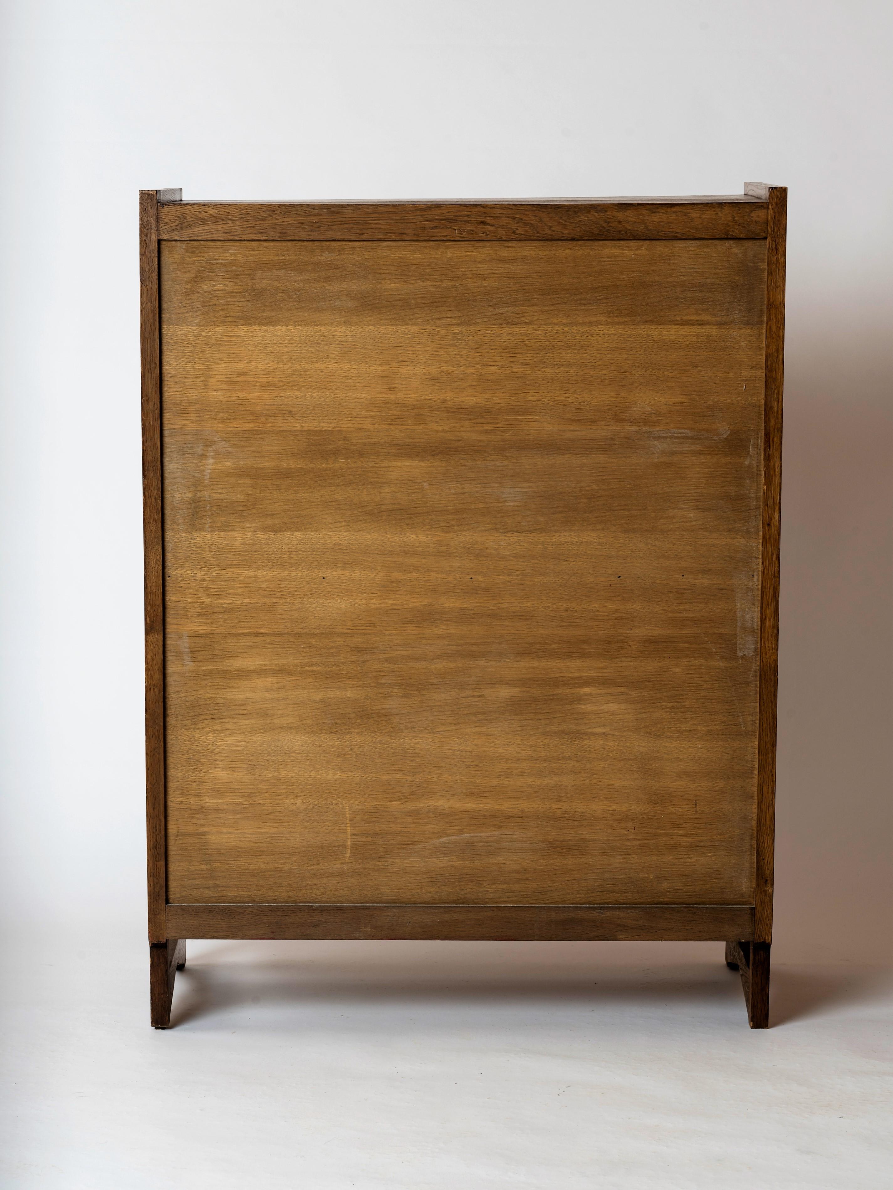 Glass Solid Tinted Solid Oak Cabinet By Guillerme & Chambron - France late 1960's For Sale
