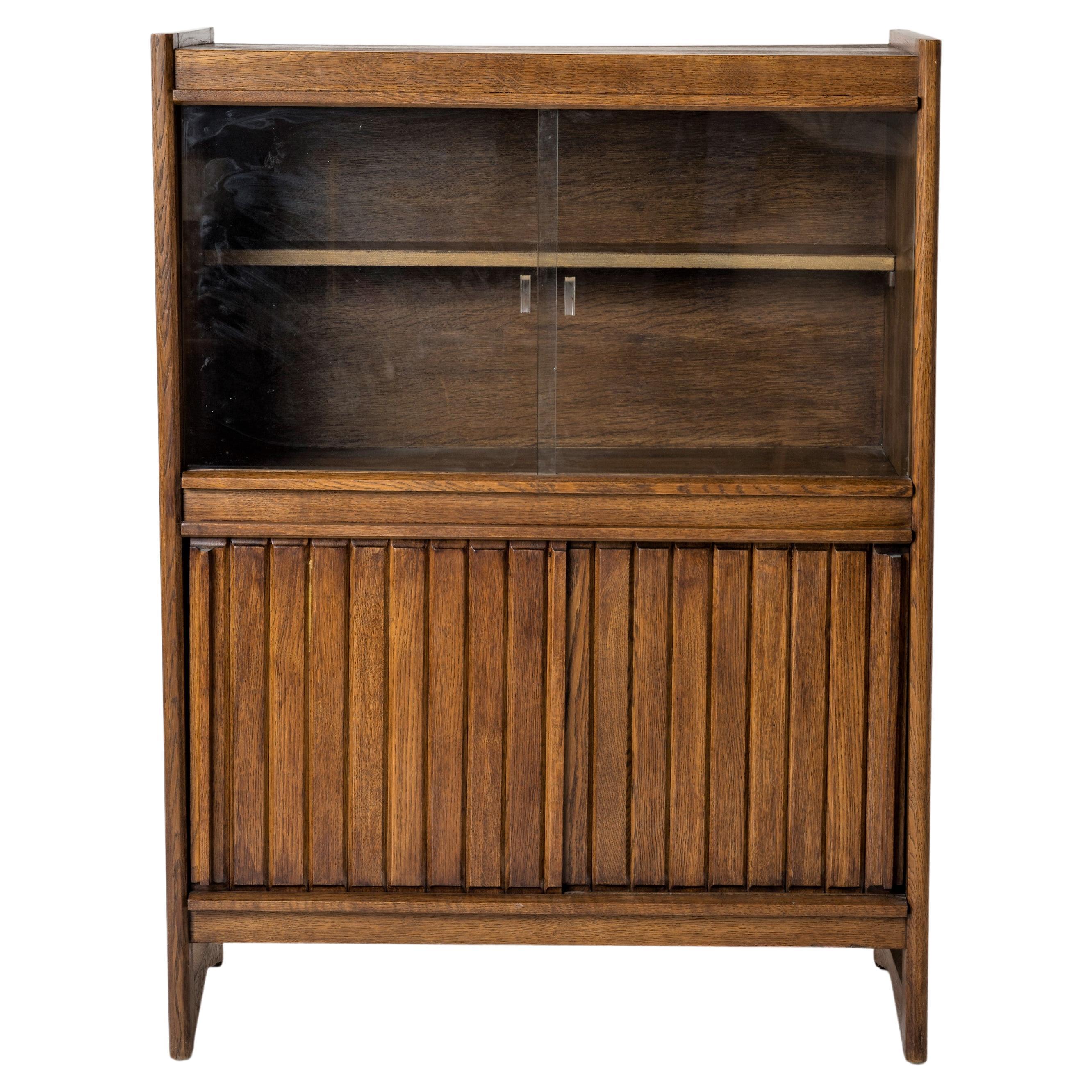 Solid Tinted Solid Oak Cabinet By Guillerme & Chambron - France late 1960's For Sale