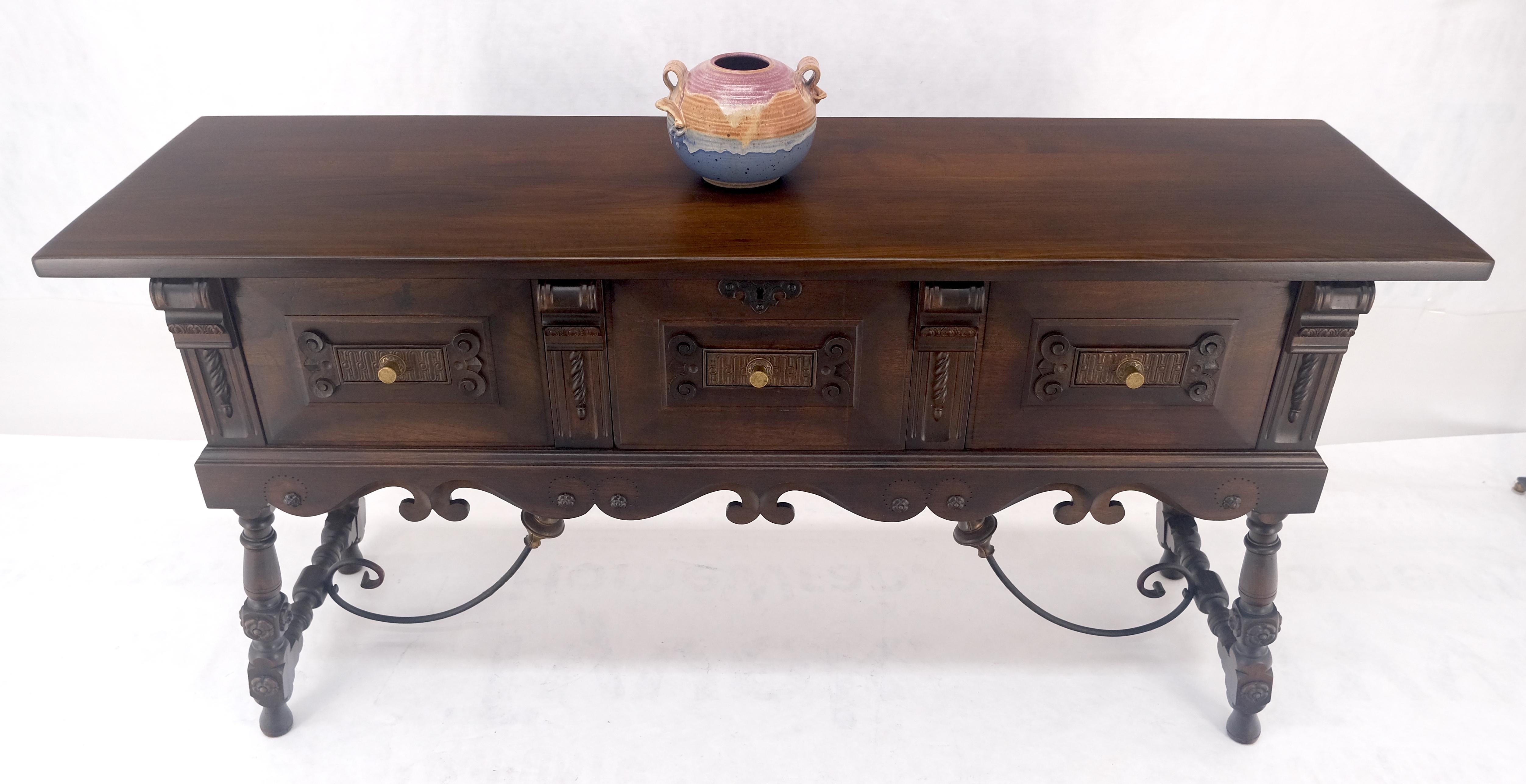 Solido piano con base a cavalletto e 3 porte - Credenza Server Console Coloniale Spagnola MINT in vendita 10