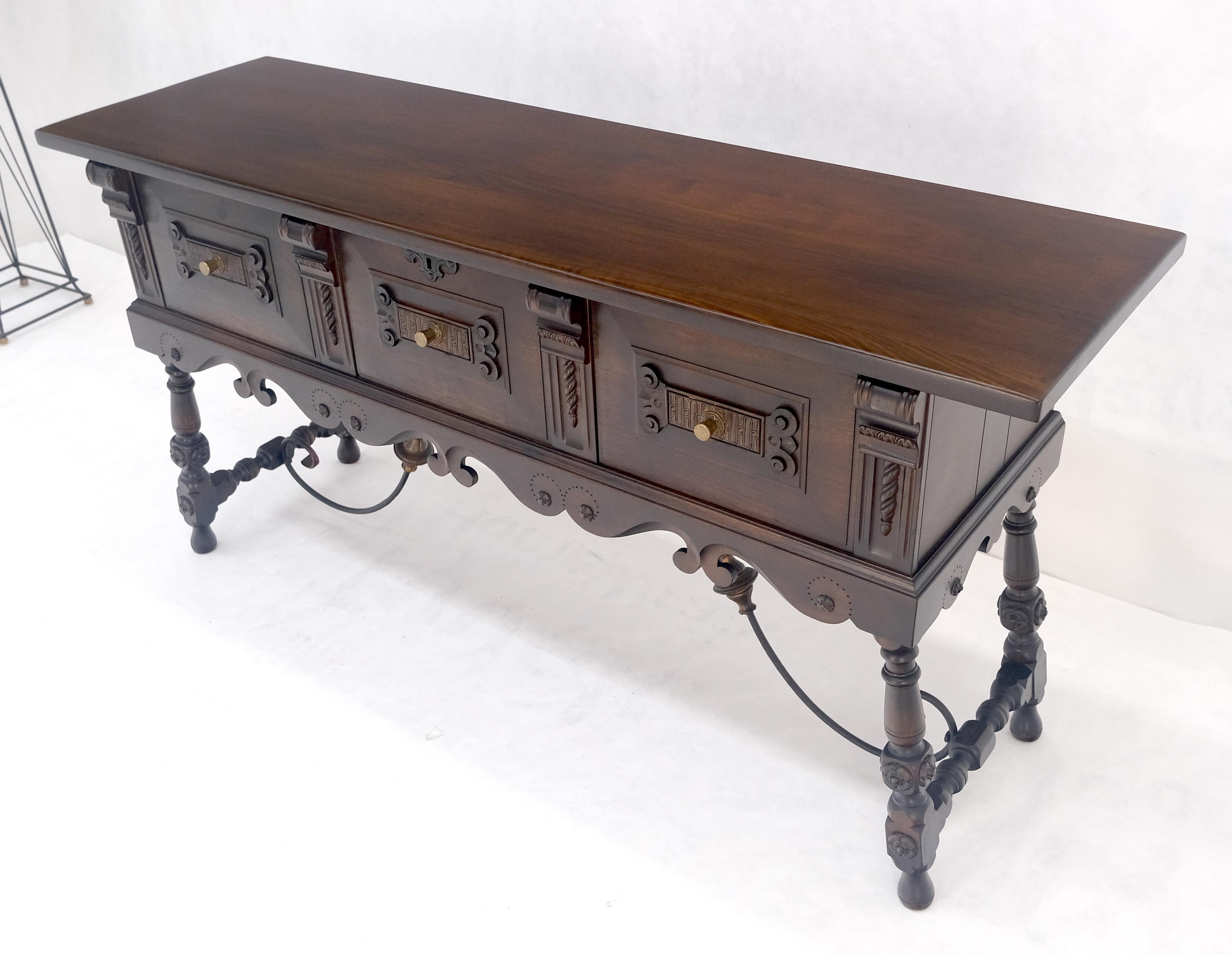 XX secolo Solido piano con base a cavalletto e 3 porte - Credenza Server Console Coloniale Spagnola MINT in vendita